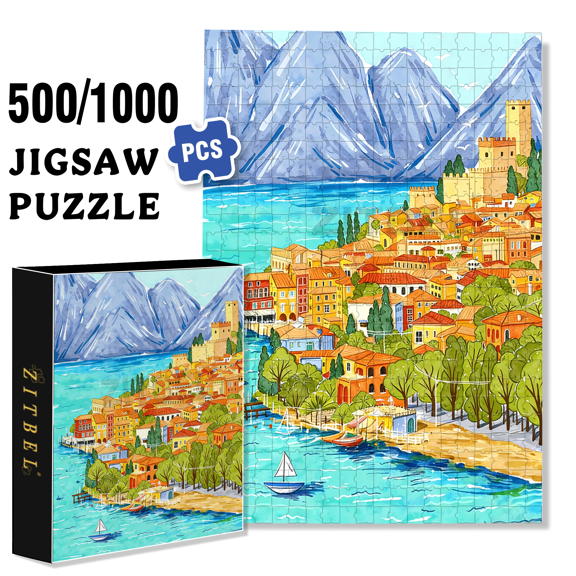 Calm Harbor 500pcs/1000pcs Jigsaw Puzzle, Scratch-Resistant, Interactive Family Game & Brain-Boosting DIY Decor, Perfect for Halloween, Christmas & New Year Gifts, Family Puzzle Game
