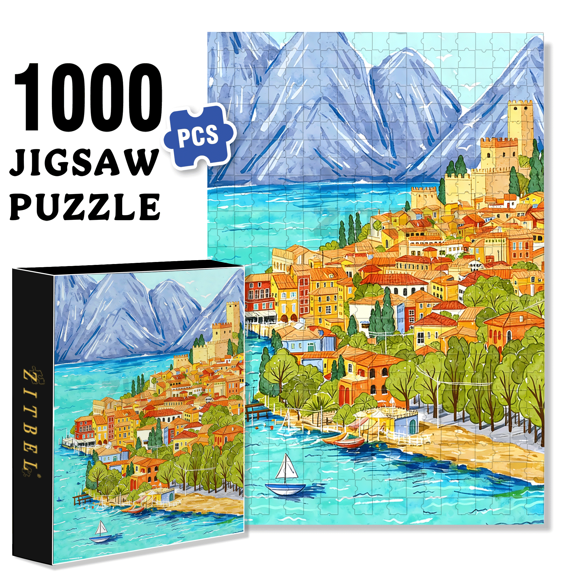 Calm Harbor 500pcs/1000pcs Jigsaw Puzzle, Scratch-Resistant, Interactive Family Game & Brain-Boosting DIY Decor, Perfect for Halloween, Christmas & New Year Gifts, Family Puzzle Game