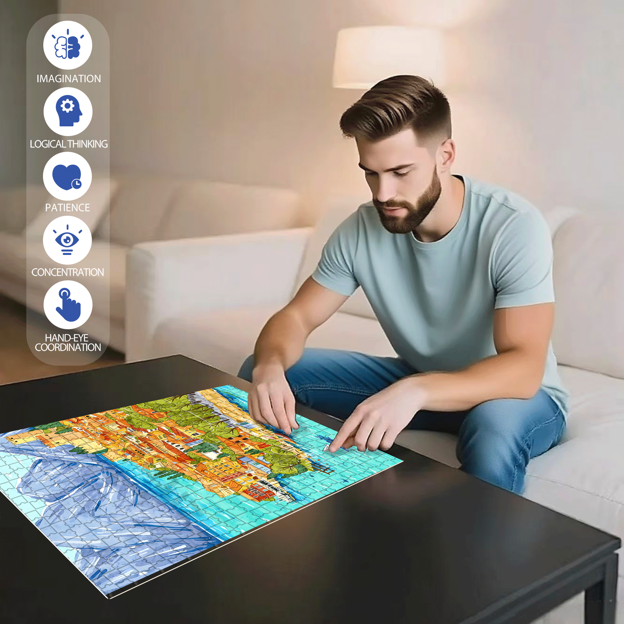 Calm Harbor 500pcs/1000pcs Jigsaw Puzzle, Scratch-Resistant, Interactive Family Game & Brain-Boosting DIY Decor, Perfect for Halloween, Christmas & New Year Gifts, Family Puzzle Game
