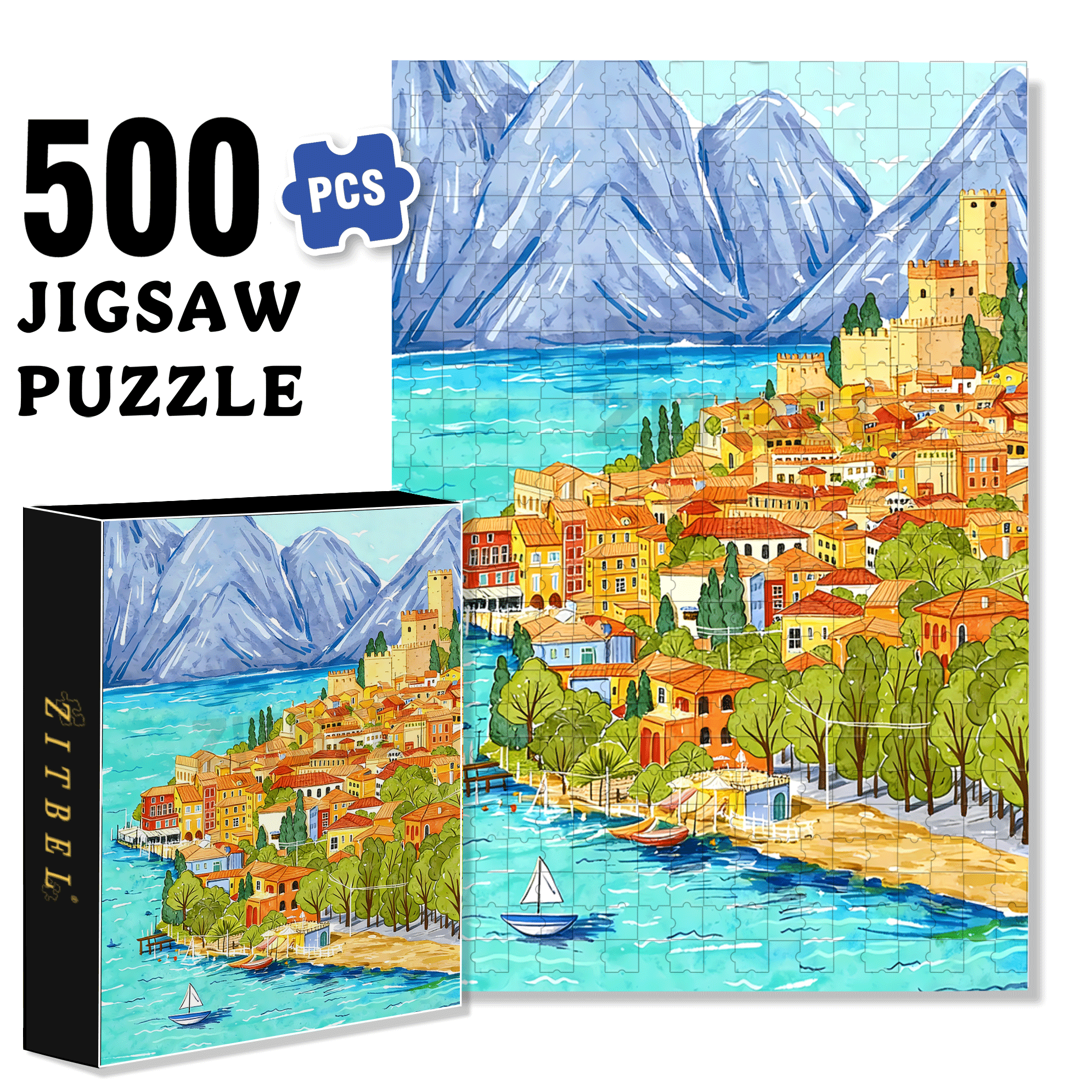 Calm Harbor 500pcs/1000pcs Jigsaw Puzzle, Scratch-Resistant, Interactive Family Game & Brain-Boosting DIY Decor, Perfect for Halloween, Christmas & New Year Gifts, Family Puzzle Game