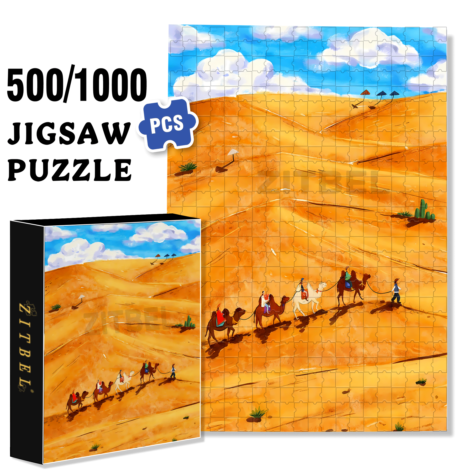 Camel Bell Sound 500pcs/1000pcs Jigsaw Puzzle, Scratch-Resistant, Interactive Family Game & Brain-Boosting DIY Decor, Perfect for Halloween, Christmas & New Year Gifts, Family Puzzle Game
