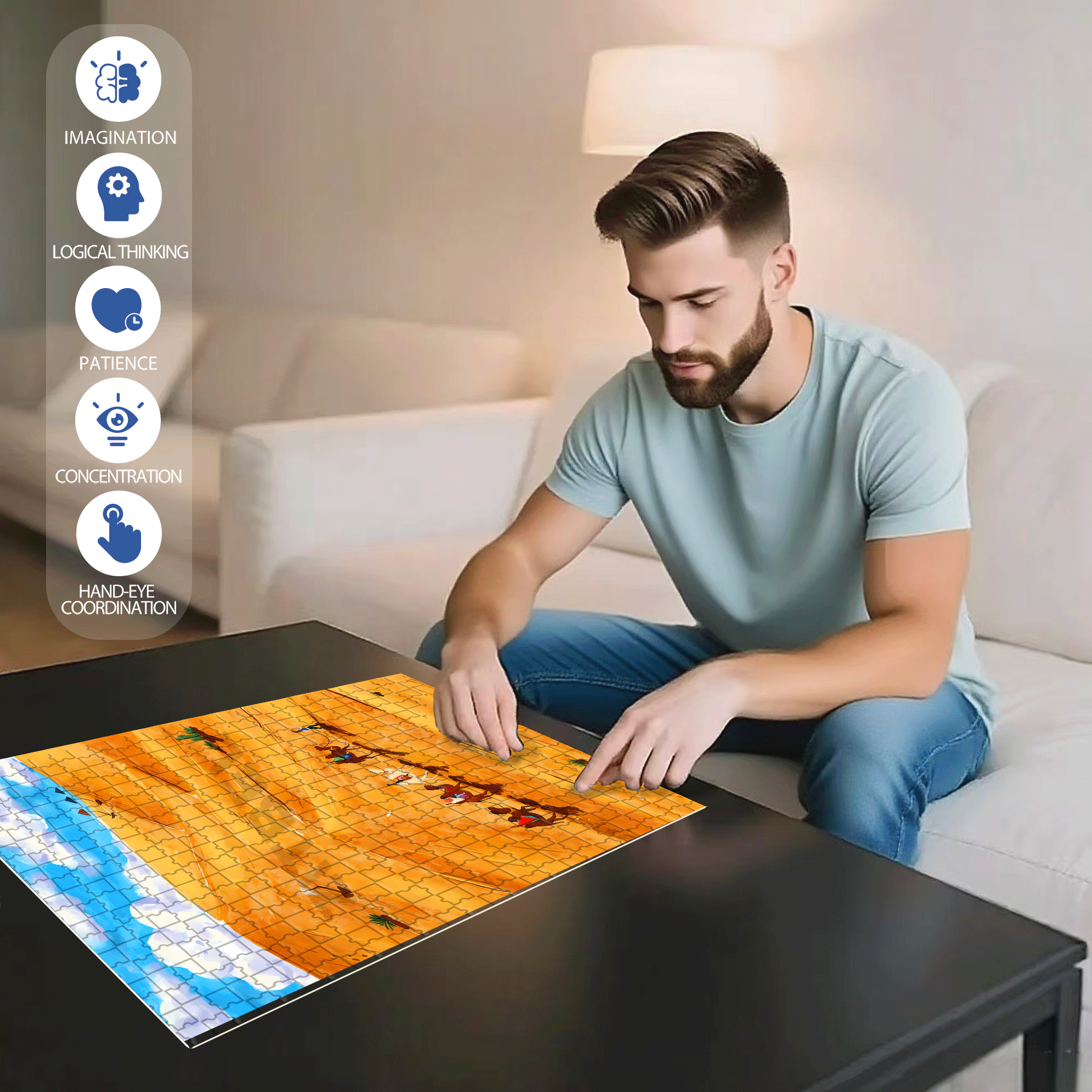 Camel Bell Sound 500pcs/1000pcs Jigsaw Puzzle, Scratch-Resistant, Interactive Family Game & Brain-Boosting DIY Decor, Perfect for Halloween, Christmas & New Year Gifts, Family Puzzle Game