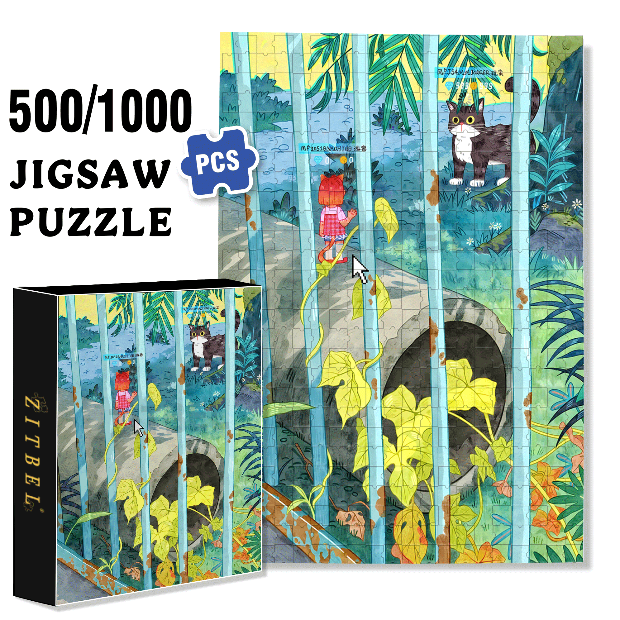 Cat World 500pcs/1000pcs Jigsaw Puzzle, Scratch-Resistant, Interactive Family Game & Brain-Boosting DIY Decor, Perfect for Halloween, Christmas & New Year Gifts, Family Puzzle Game