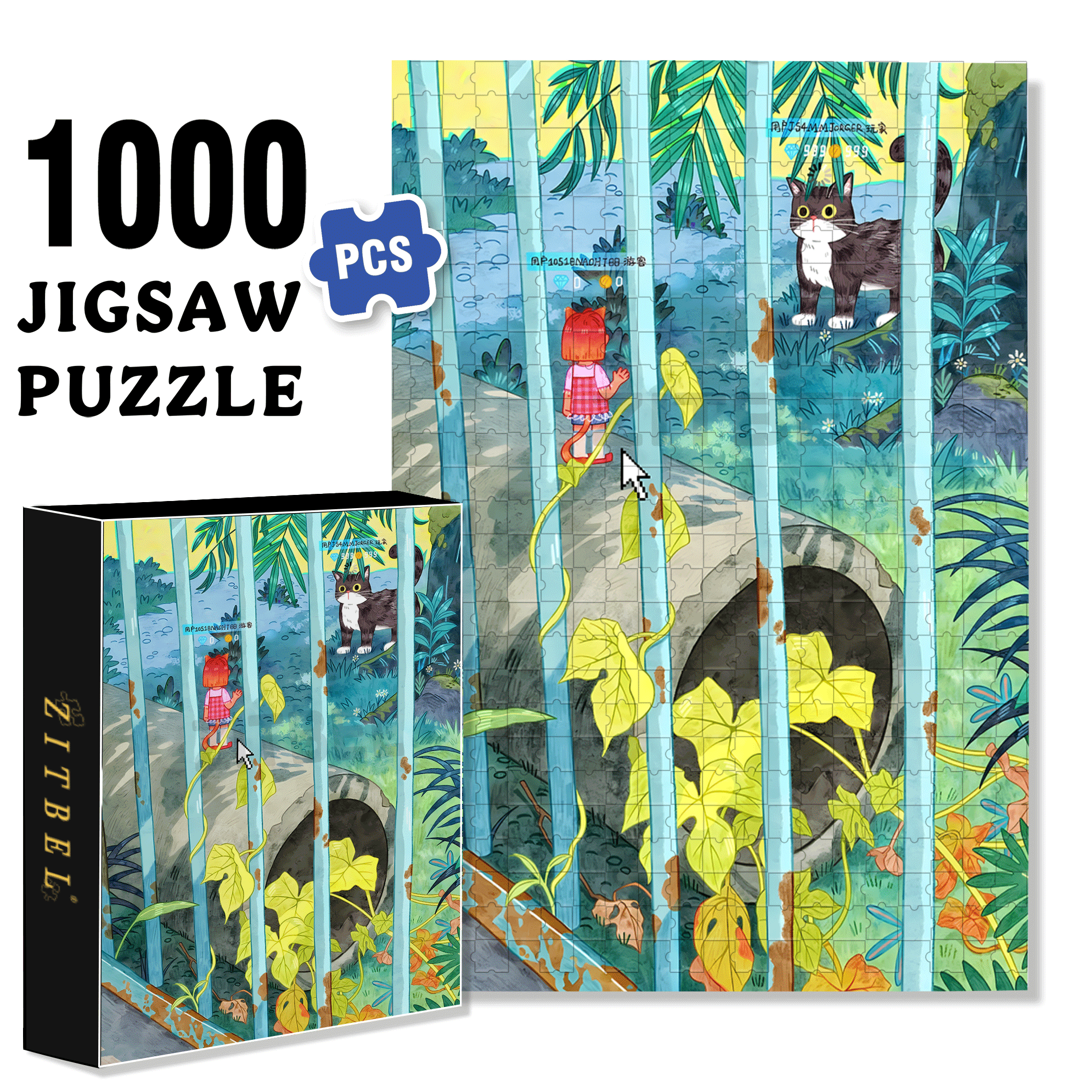 Cat World 500pcs/1000pcs Jigsaw Puzzle, Scratch-Resistant, Interactive Family Game & Brain-Boosting DIY Decor, Perfect for Halloween, Christmas & New Year Gifts, Family Puzzle Game