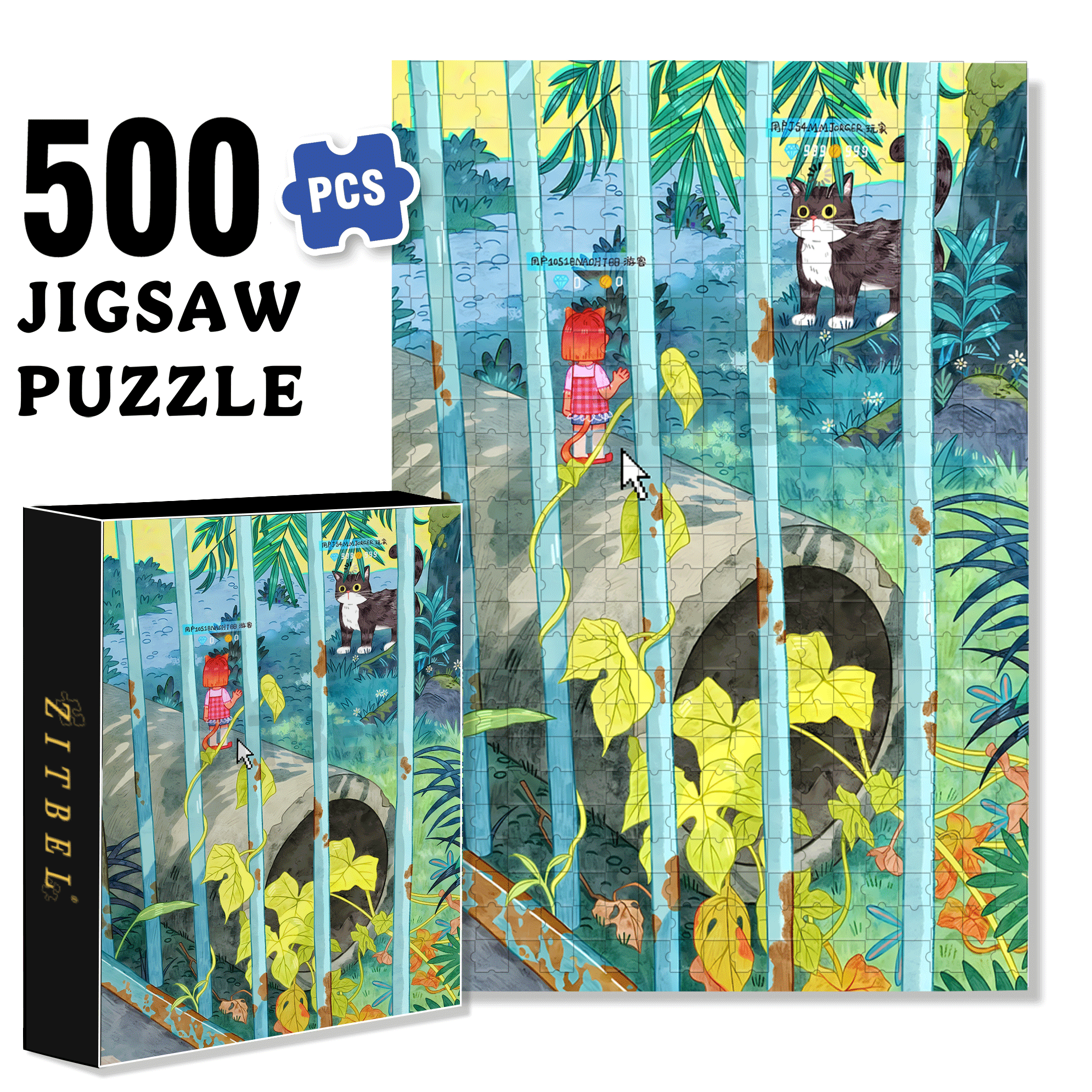 Cat World 500pcs/1000pcs Jigsaw Puzzle, Scratch-Resistant, Interactive Family Game & Brain-Boosting DIY Decor, Perfect for Halloween, Christmas & New Year Gifts, Family Puzzle Game