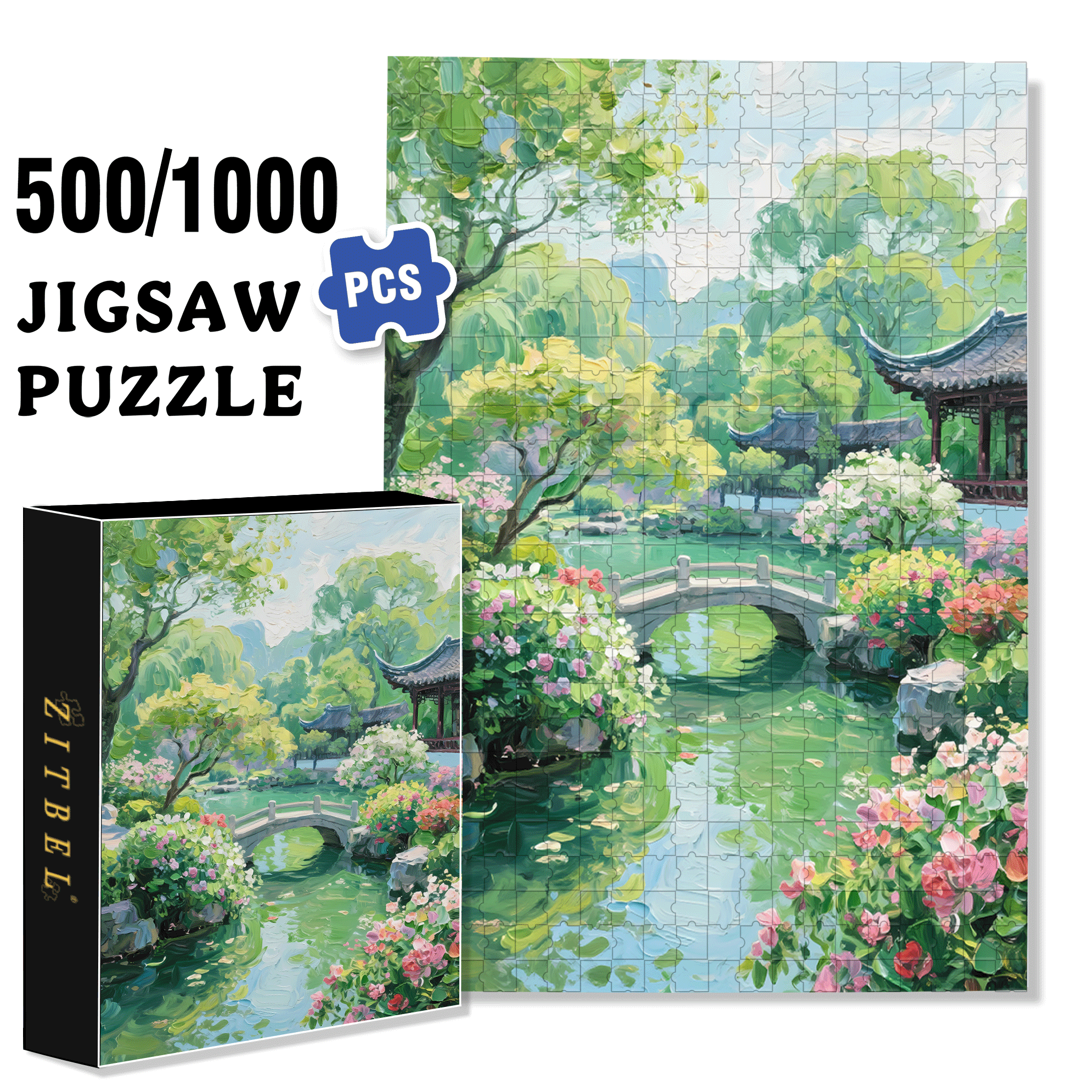 Chinese Gardens 500pcs/1000pcs Jigsaw Puzzle, Scratch-Resistant, Interactive Family Game & Brain-Boosting DIY Decor, Perfect for Halloween, Christmas & New Year Gifts, Family Puzzle Game