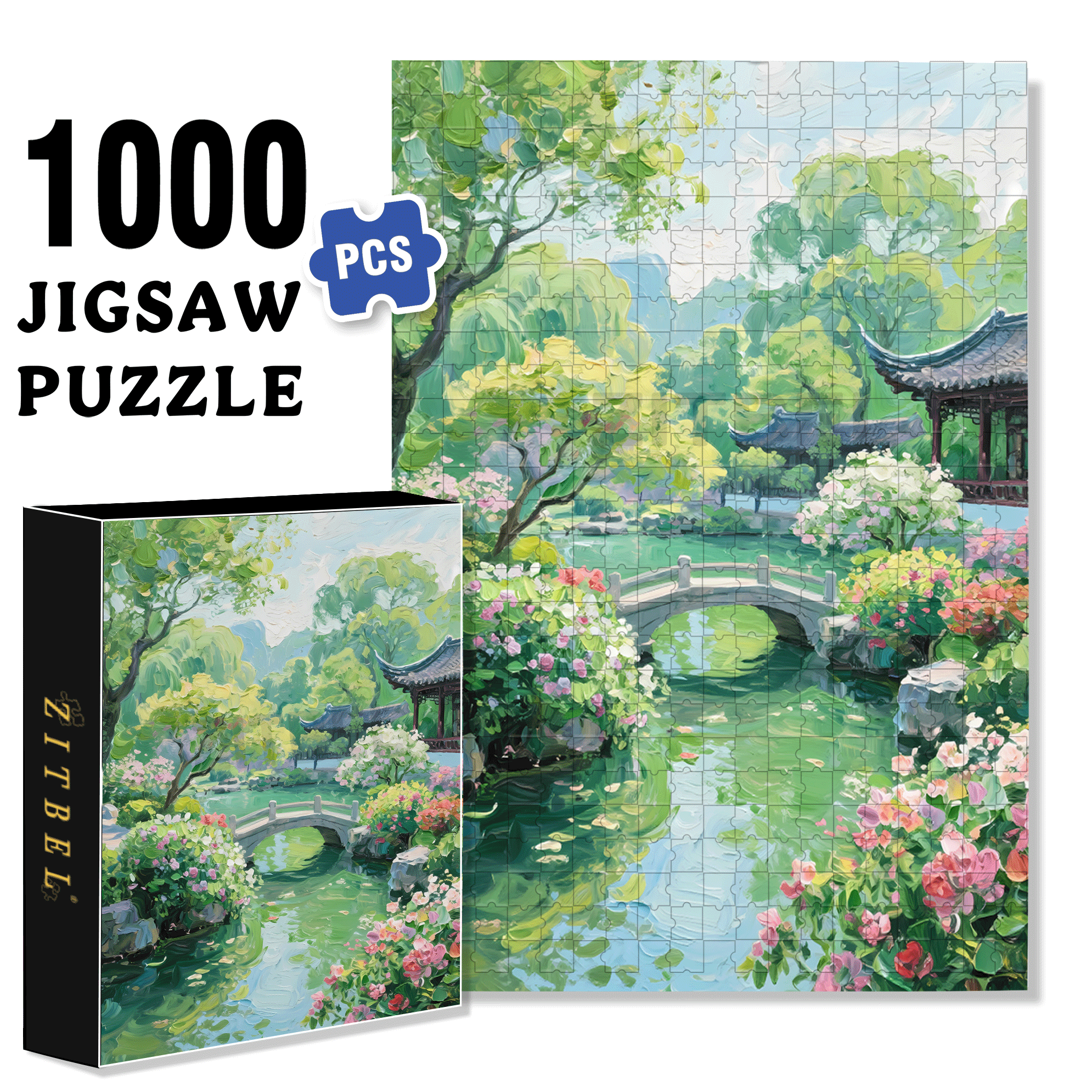 Chinese Gardens 500pcs/1000pcs Jigsaw Puzzle, Scratch-Resistant, Interactive Family Game & Brain-Boosting DIY Decor, Perfect for Halloween, Christmas & New Year Gifts, Family Puzzle Game