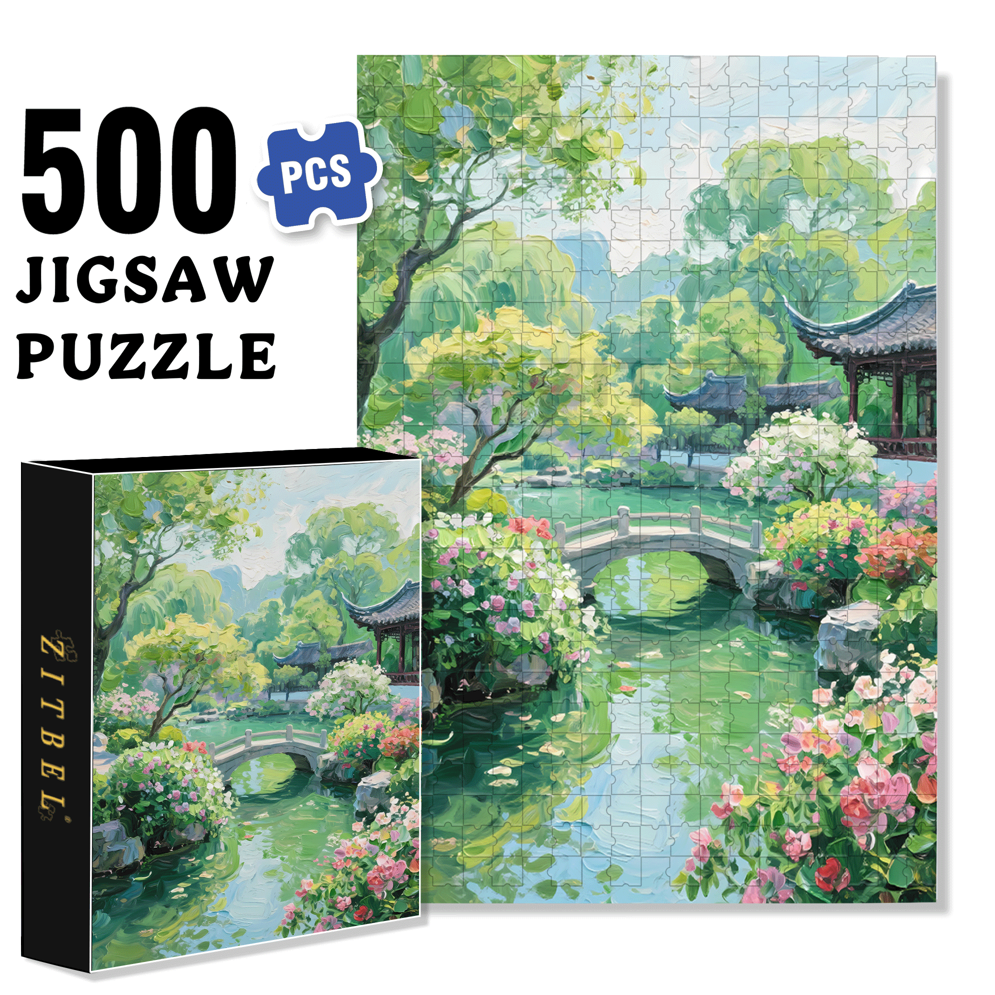 Chinese Gardens 500pcs/1000pcs Jigsaw Puzzle, Scratch-Resistant, Interactive Family Game & Brain-Boosting DIY Decor, Perfect for Halloween, Christmas & New Year Gifts, Family Puzzle Game