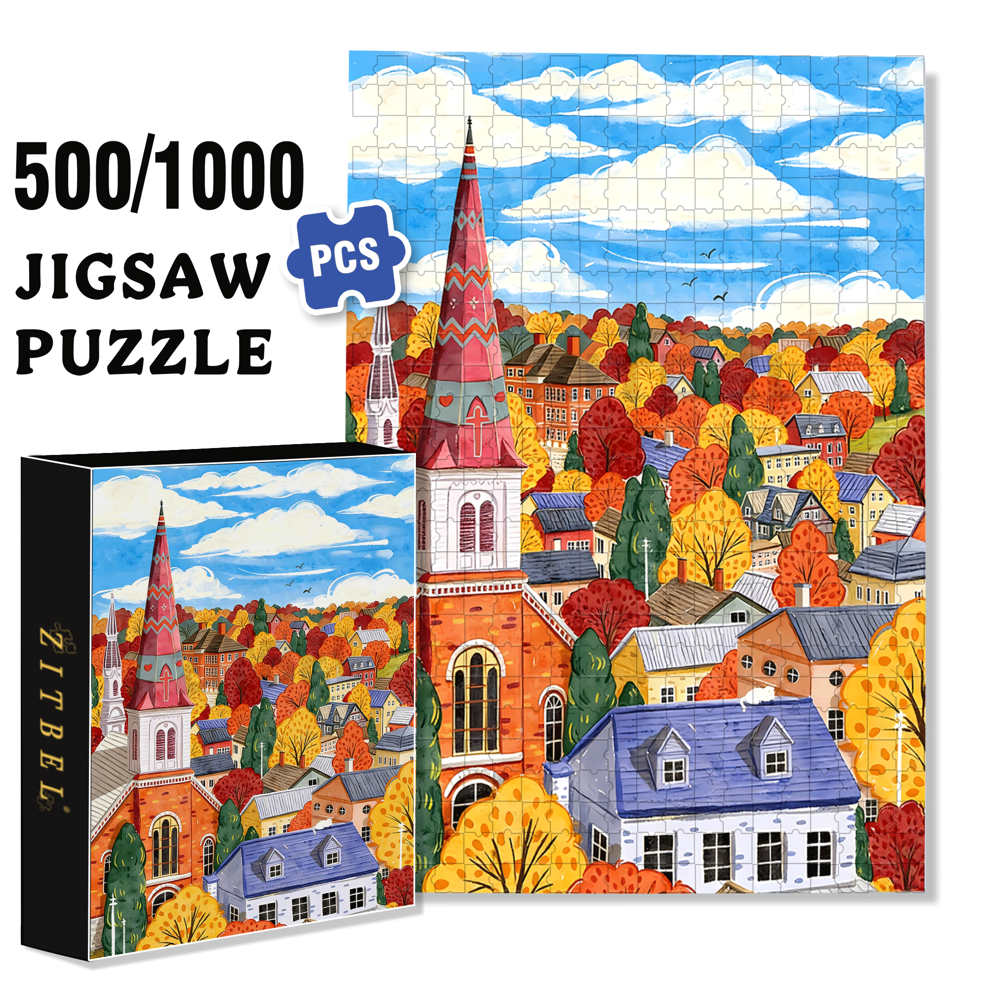 Colorful Village 2 500pcs/1000pcs Jigsaw Puzzle, Scratch-Resistant, Interactive Family Game & Brain-Boosting DIY Decor, Perfect for Halloween, Christmas & New Year Gifts, Family Puzzle Game