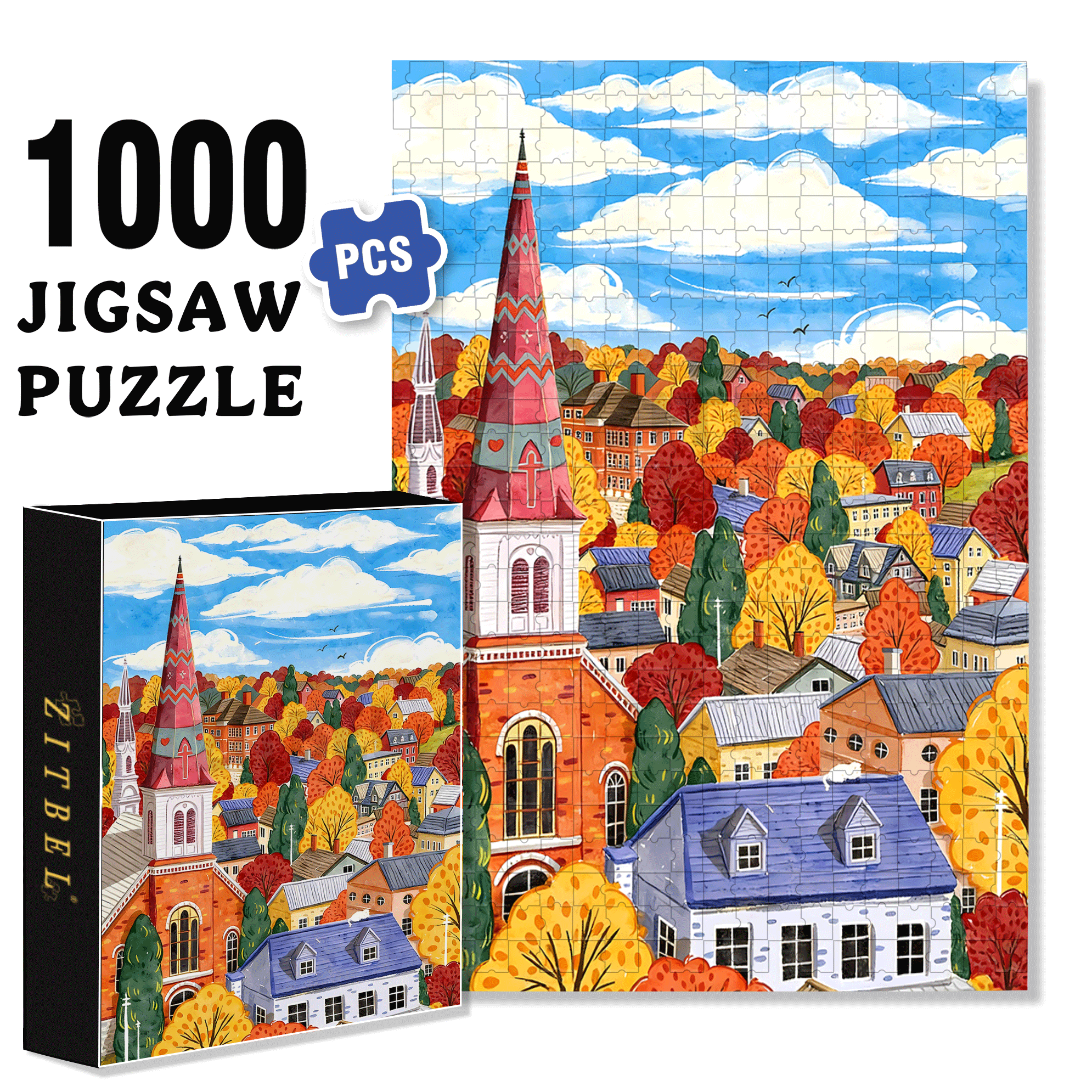 Colorful Village 2 500pcs/1000pcs Jigsaw Puzzle, Scratch-Resistant, Interactive Family Game & Brain-Boosting DIY Decor, Perfect for Halloween, Christmas & New Year Gifts, Family Puzzle Game