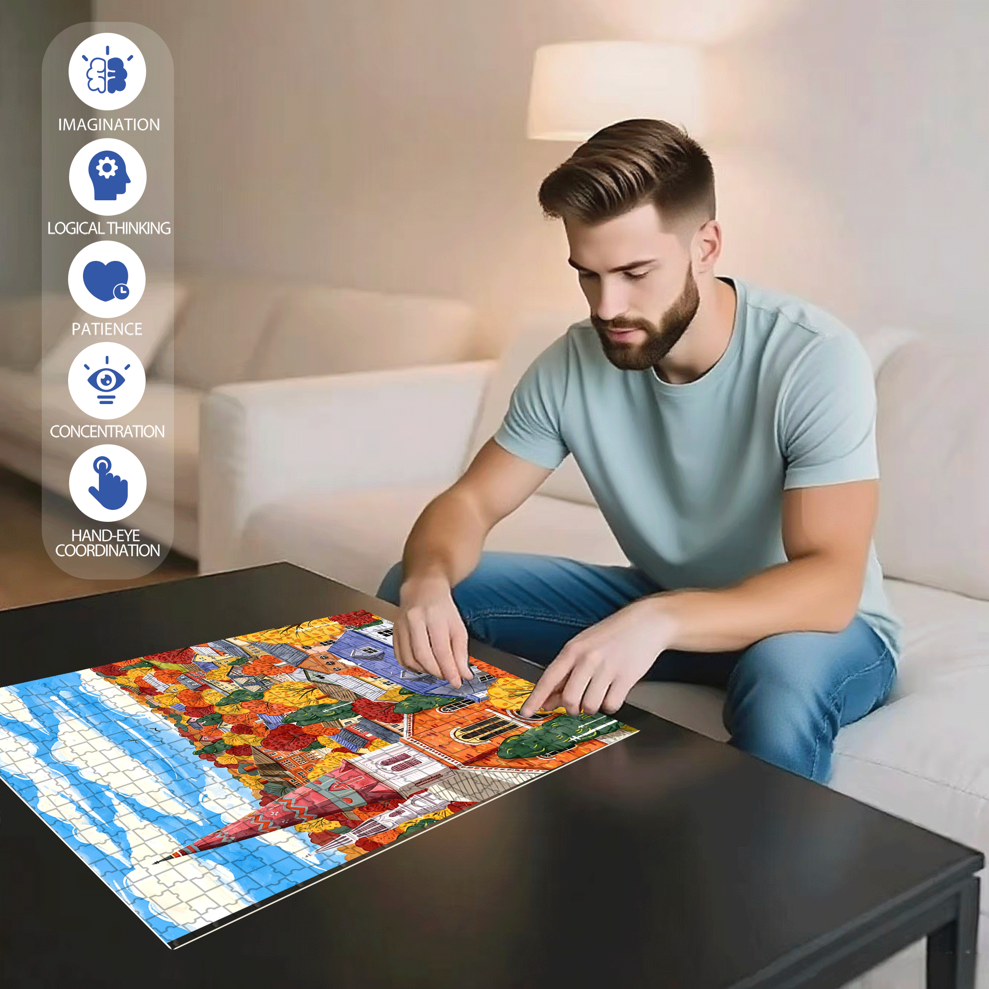 Colorful Village 2 500pcs/1000pcs Jigsaw Puzzle, Scratch-Resistant, Interactive Family Game & Brain-Boosting DIY Decor, Perfect for Halloween, Christmas & New Year Gifts, Family Puzzle Game