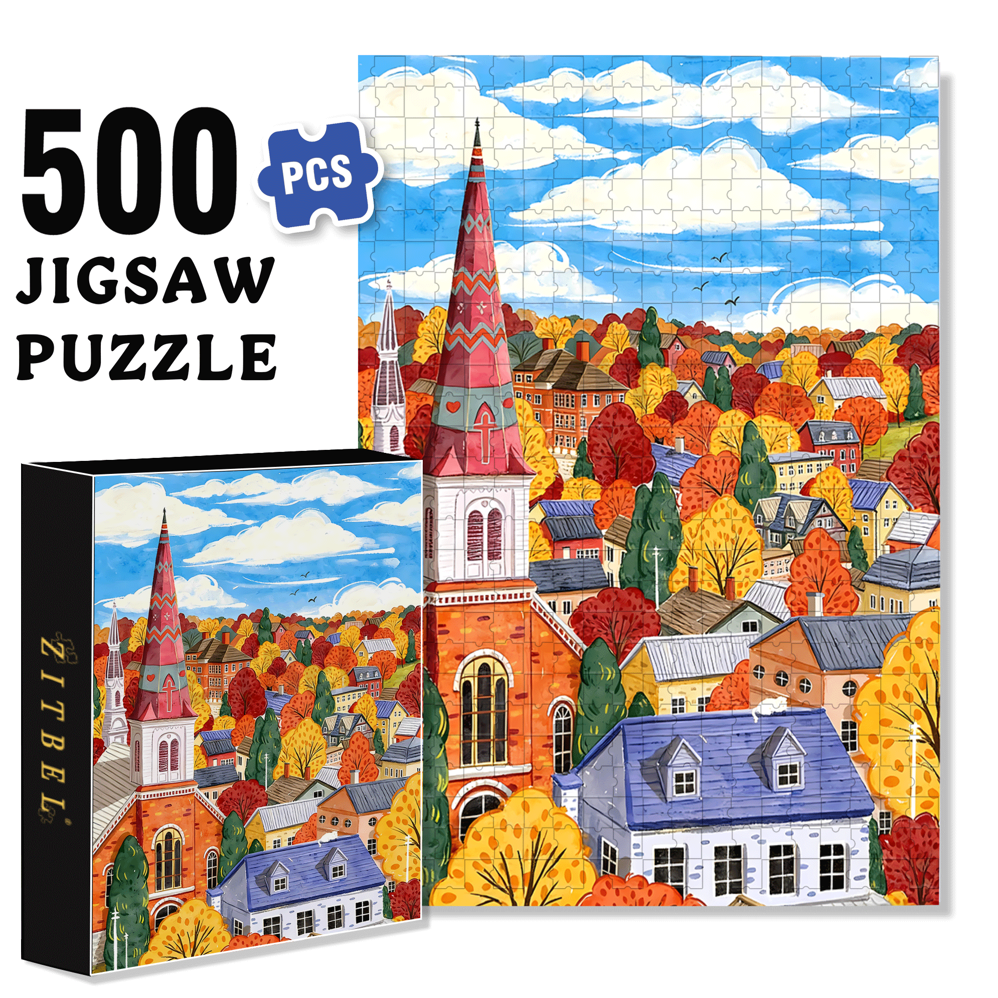 Colorful Village 2 500pcs/1000pcs Jigsaw Puzzle, Scratch-Resistant, Interactive Family Game & Brain-Boosting DIY Decor, Perfect for Halloween, Christmas & New Year Gifts, Family Puzzle Game