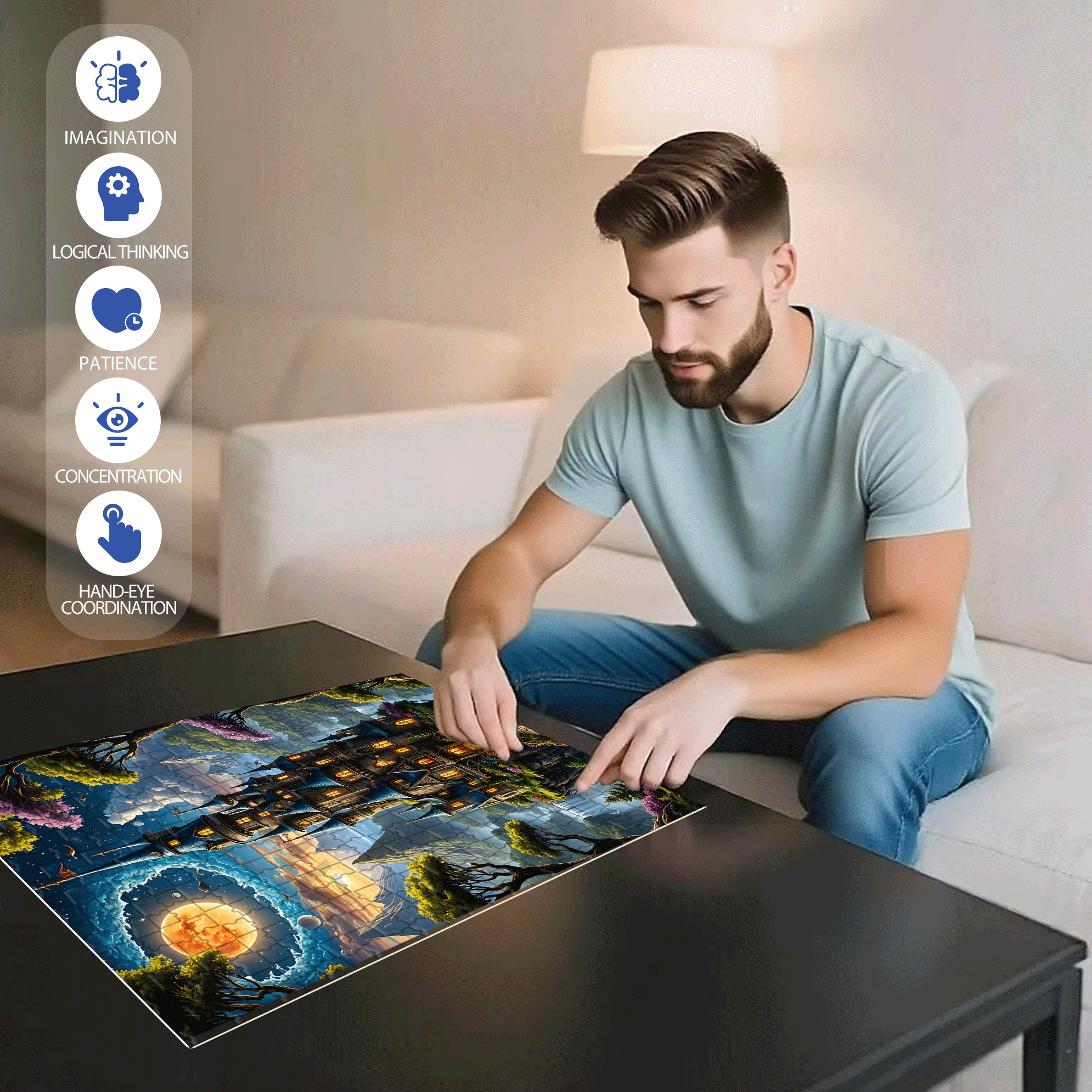 Confusing Times 500pcs/1000pcs Jigsaw Puzzle, Scratch-Resistant, Interactive Family Game & Brain-Boosting DIY Decor, Perfect for Halloween, Christmas & New Year Gifts, Family Puzzle Game