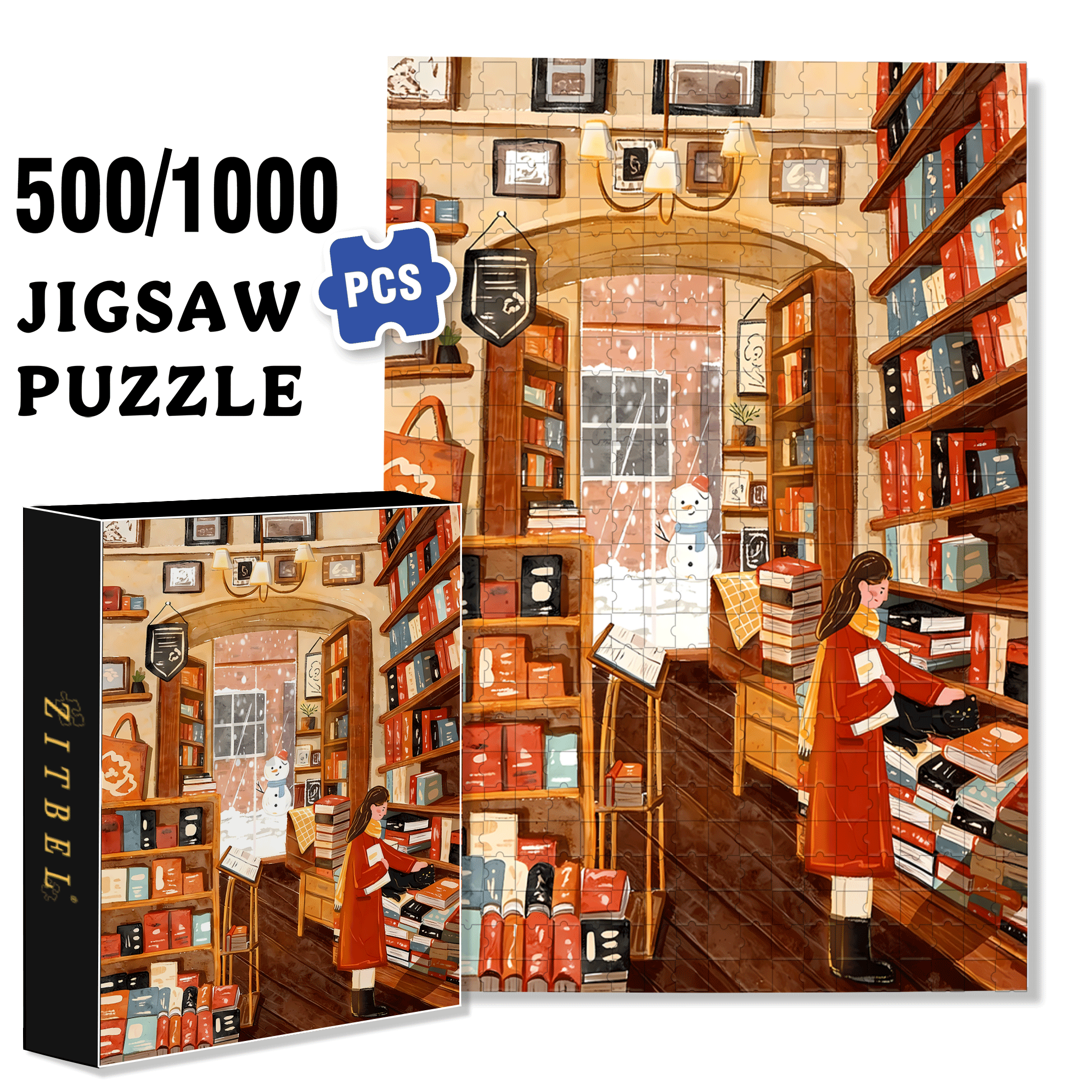 Cute Little Black Cat 500pcs/1000pcs Jigsaw Puzzle, Scratch-Resistant, Interactive Family Game & Brain-Boosting DIY Decor, Perfect for Halloween, Christmas & New Year Gifts, Family Puzzle Game