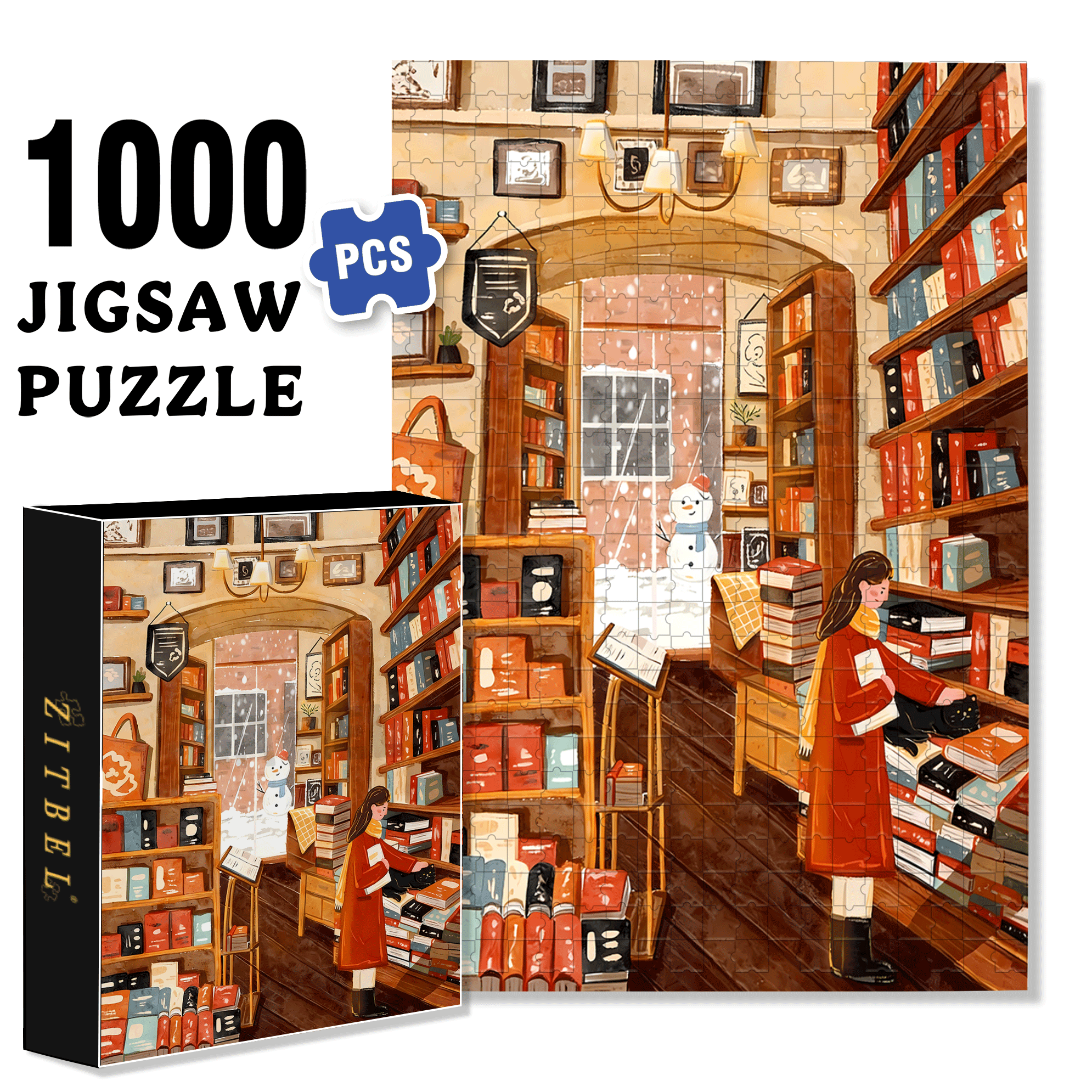 Cute Little Black Cat 500pcs/1000pcs Jigsaw Puzzle, Scratch-Resistant, Interactive Family Game & Brain-Boosting DIY Decor, Perfect for Halloween, Christmas & New Year Gifts, Family Puzzle Game