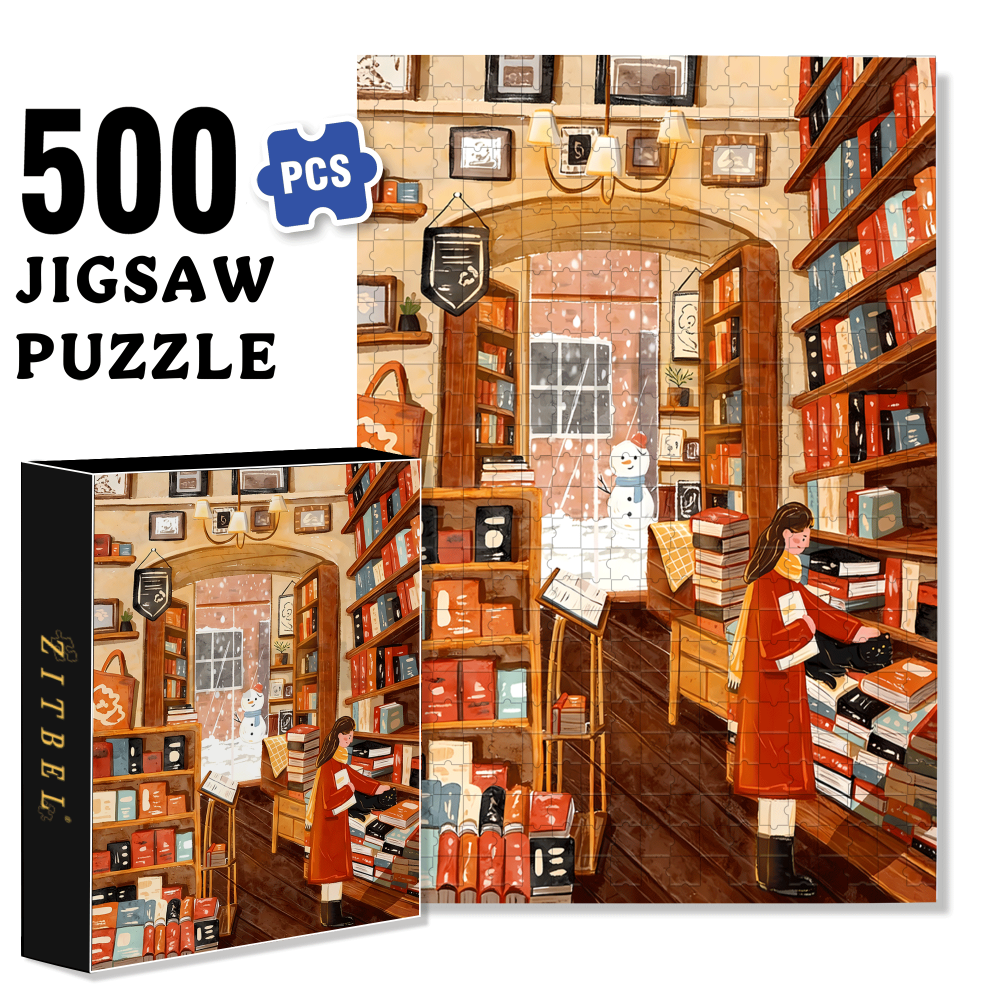 Cute Little Black Cat 500pcs/1000pcs Jigsaw Puzzle, Scratch-Resistant, Interactive Family Game & Brain-Boosting DIY Decor, Perfect for Halloween, Christmas & New Year Gifts, Family Puzzle Game