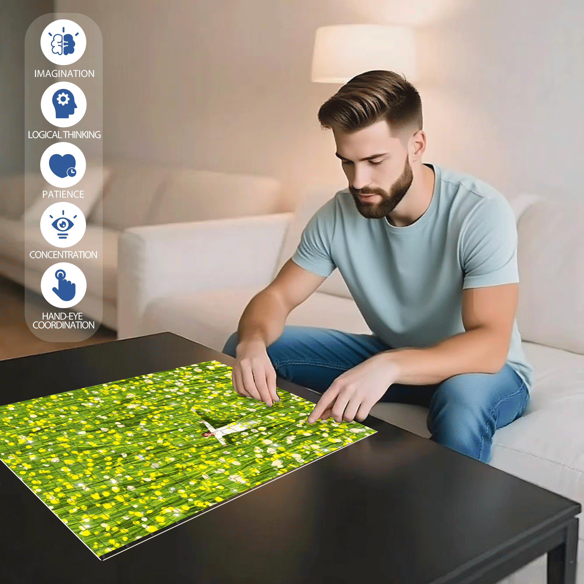 Dot Little Flower 500pcs/1000pcs Jigsaw Puzzle, Scratch-Resistant, Interactive Family Game & Brain-Boosting DIY Decor, Perfect for Halloween, Christmas & New Year Gifts, Family Puzzle Game