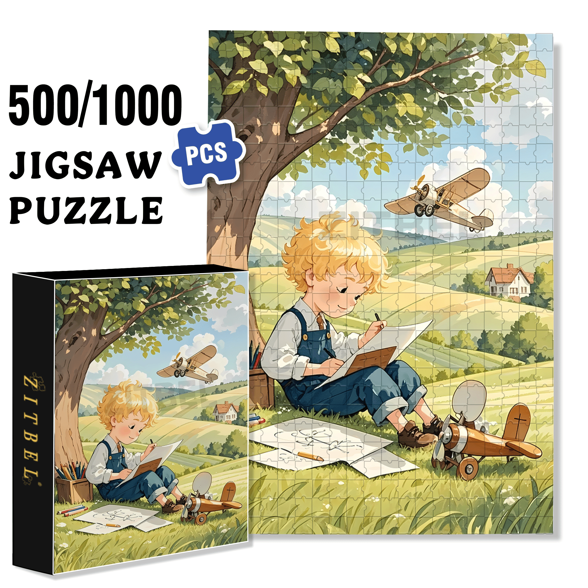 Draw An Airplane 500pcs/1000pcs Jigsaw Puzzle, Scratch-Resistant, Interactive Family Game & Brain-Boosting DIY Decor, Perfect for Halloween, Christmas & New Year Gifts, Family Puzzle Game