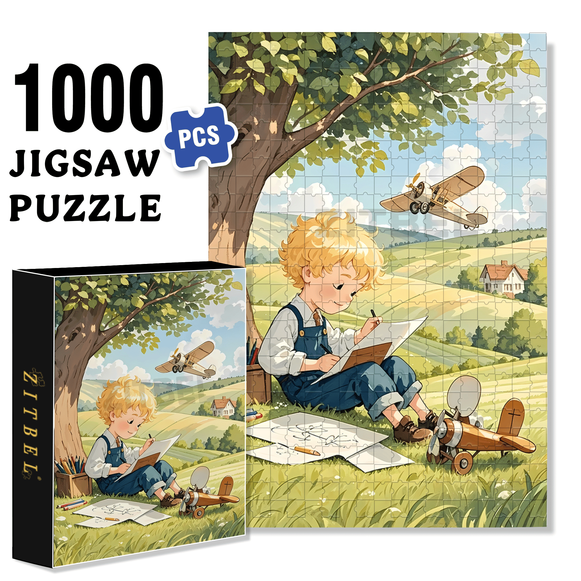 Draw An Airplane 500pcs/1000pcs Jigsaw Puzzle, Scratch-Resistant, Interactive Family Game & Brain-Boosting DIY Decor, Perfect for Halloween, Christmas & New Year Gifts, Family Puzzle Game