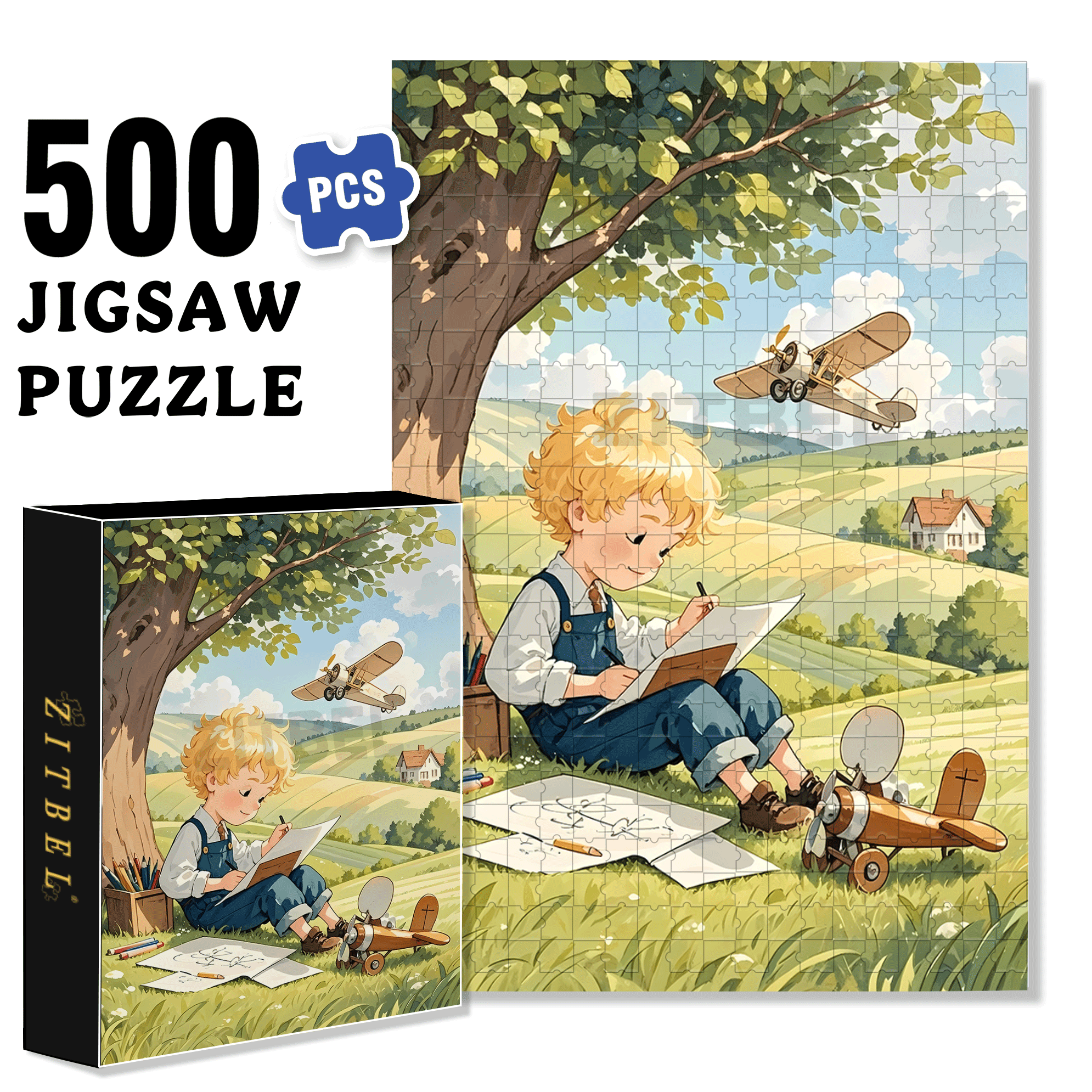 Draw An Airplane 500pcs/1000pcs Jigsaw Puzzle, Scratch-Resistant, Interactive Family Game & Brain-Boosting DIY Decor, Perfect for Halloween, Christmas & New Year Gifts, Family Puzzle Game