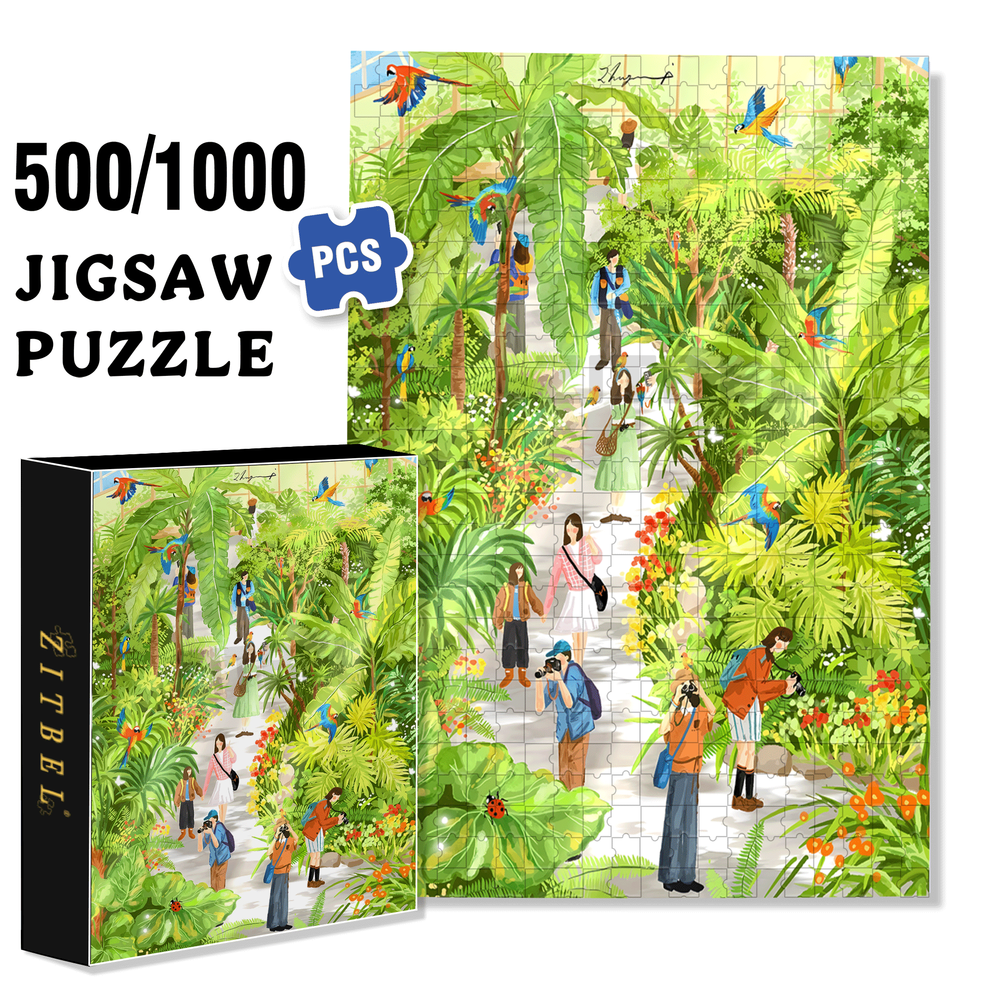 Encountering The Tropics 500pcs/1000pcs Jigsaw Puzzle, Scratch-Resistant, Interactive Family Game & Brain-Boosting DIY Decor, Perfect for Halloween, Christmas & New Year Gifts, Family Puzzle Game