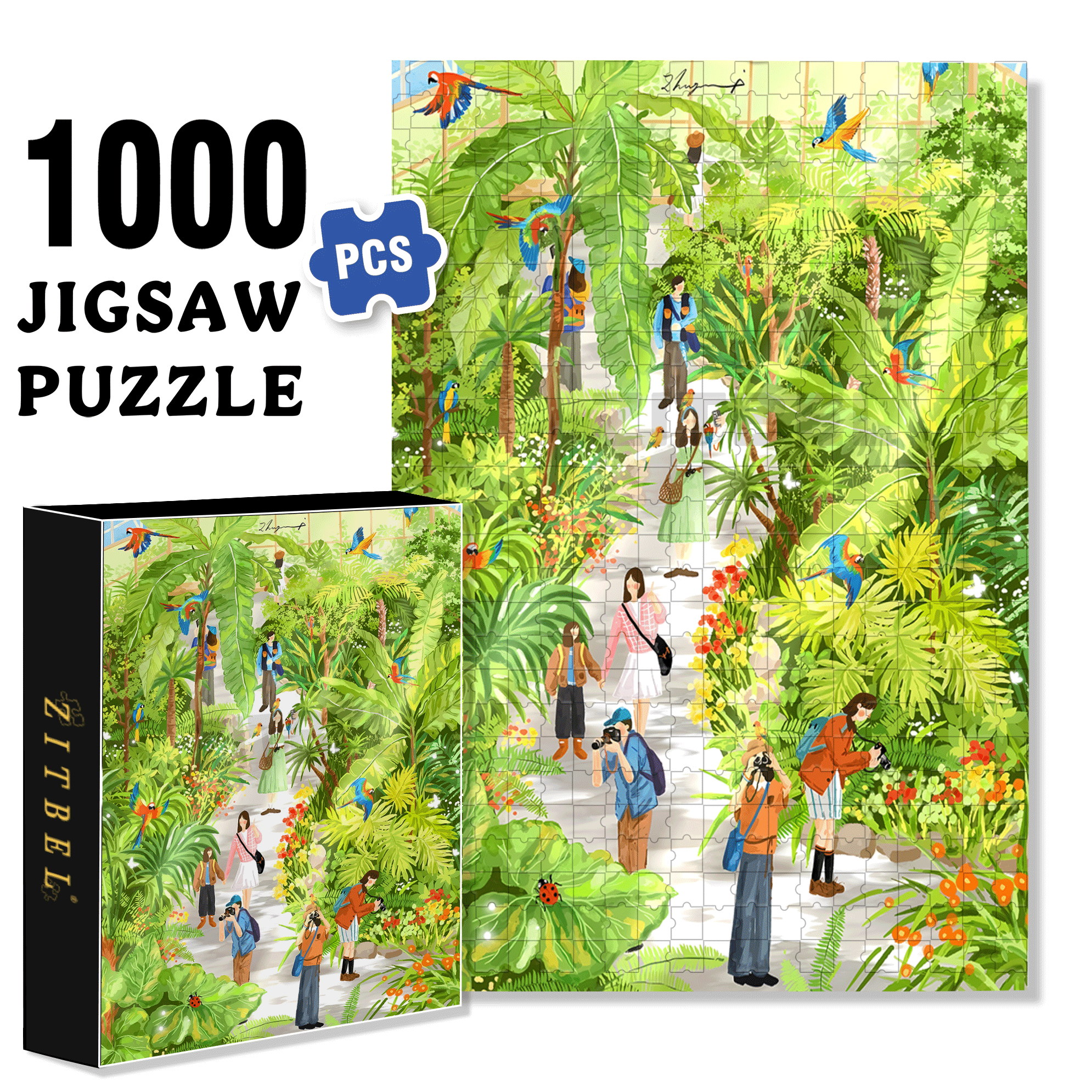 Encountering The Tropics 500pcs/1000pcs Jigsaw Puzzle, Scratch-Resistant, Interactive Family Game & Brain-Boosting DIY Decor, Perfect for Halloween, Christmas & New Year Gifts, Family Puzzle Game