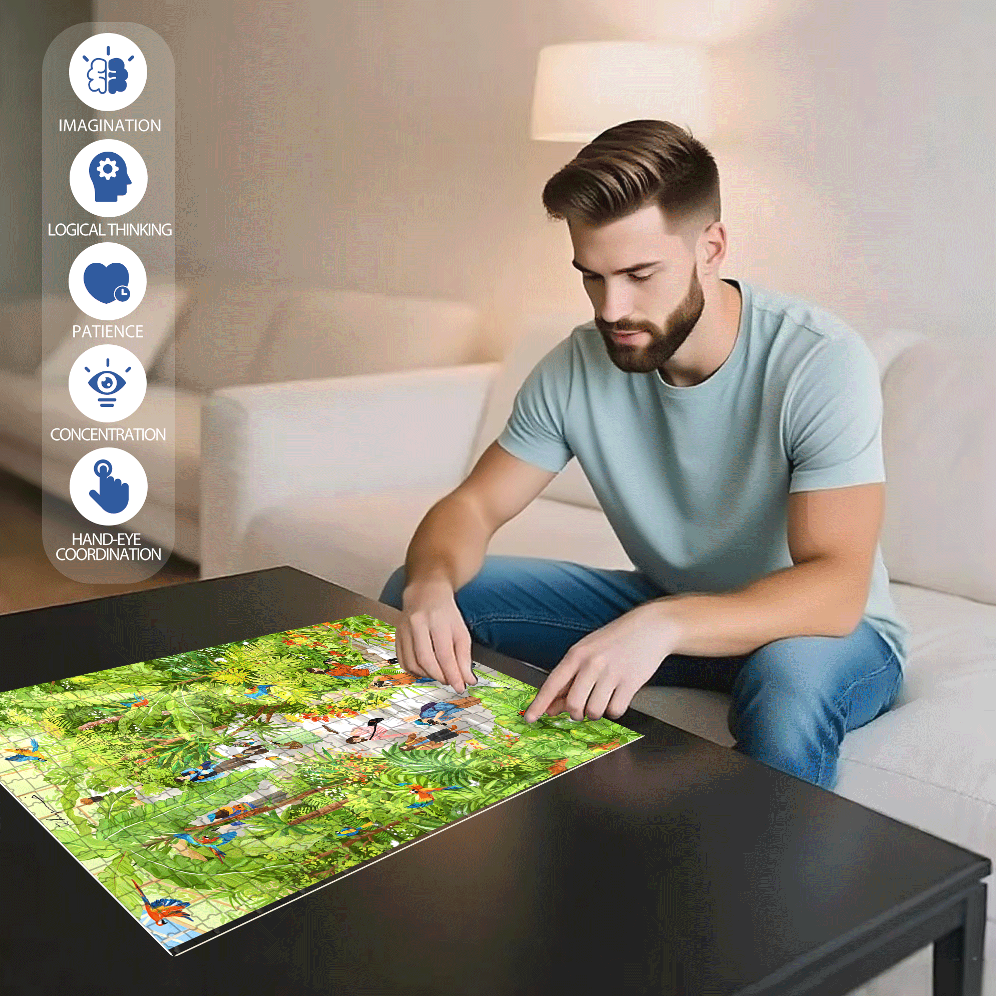 Encountering The Tropics 500pcs/1000pcs Jigsaw Puzzle, Scratch-Resistant, Interactive Family Game & Brain-Boosting DIY Decor, Perfect for Halloween, Christmas & New Year Gifts, Family Puzzle Game