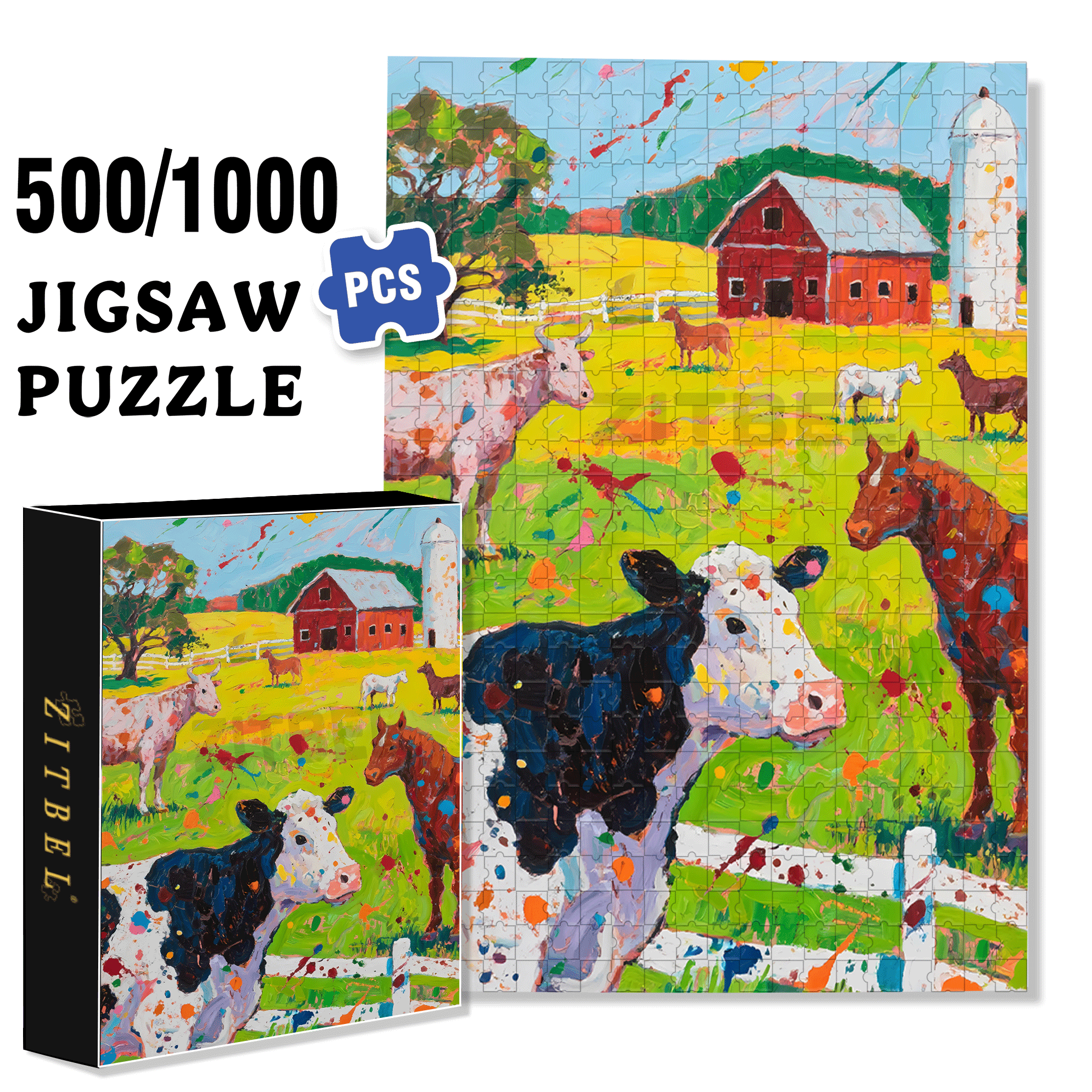 Farm Animals 2 500pcs/1000pcs Jigsaw Puzzle, Scratch-Resistant, Interactive Family Game & Brain-Boosting DIY Decor, Perfect for Halloween, Christmas & New Year Gifts, Family Puzzle Game