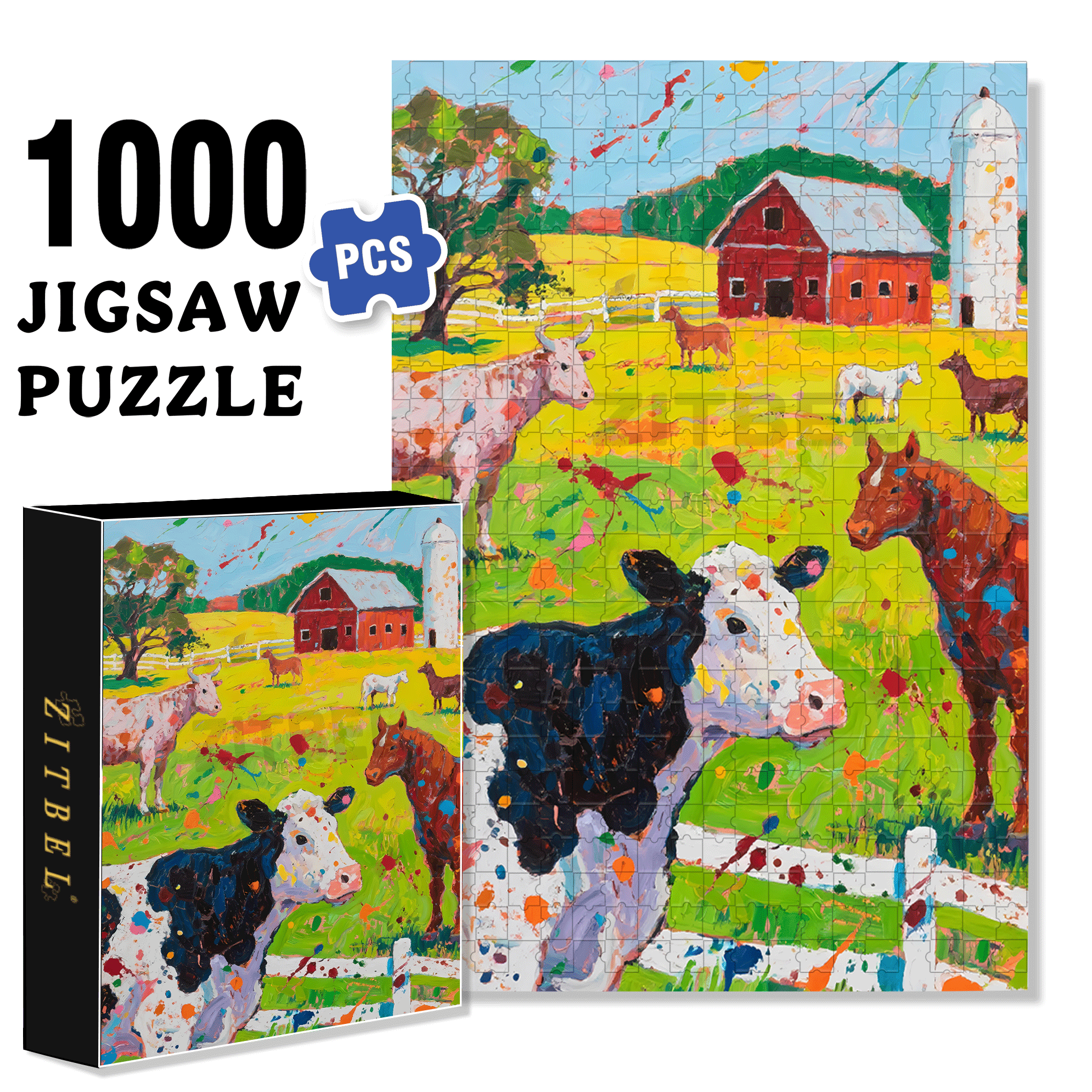 Farm Animals 2 500pcs/1000pcs Jigsaw Puzzle, Scratch-Resistant, Interactive Family Game & Brain-Boosting DIY Decor, Perfect for Halloween, Christmas & New Year Gifts, Family Puzzle Game