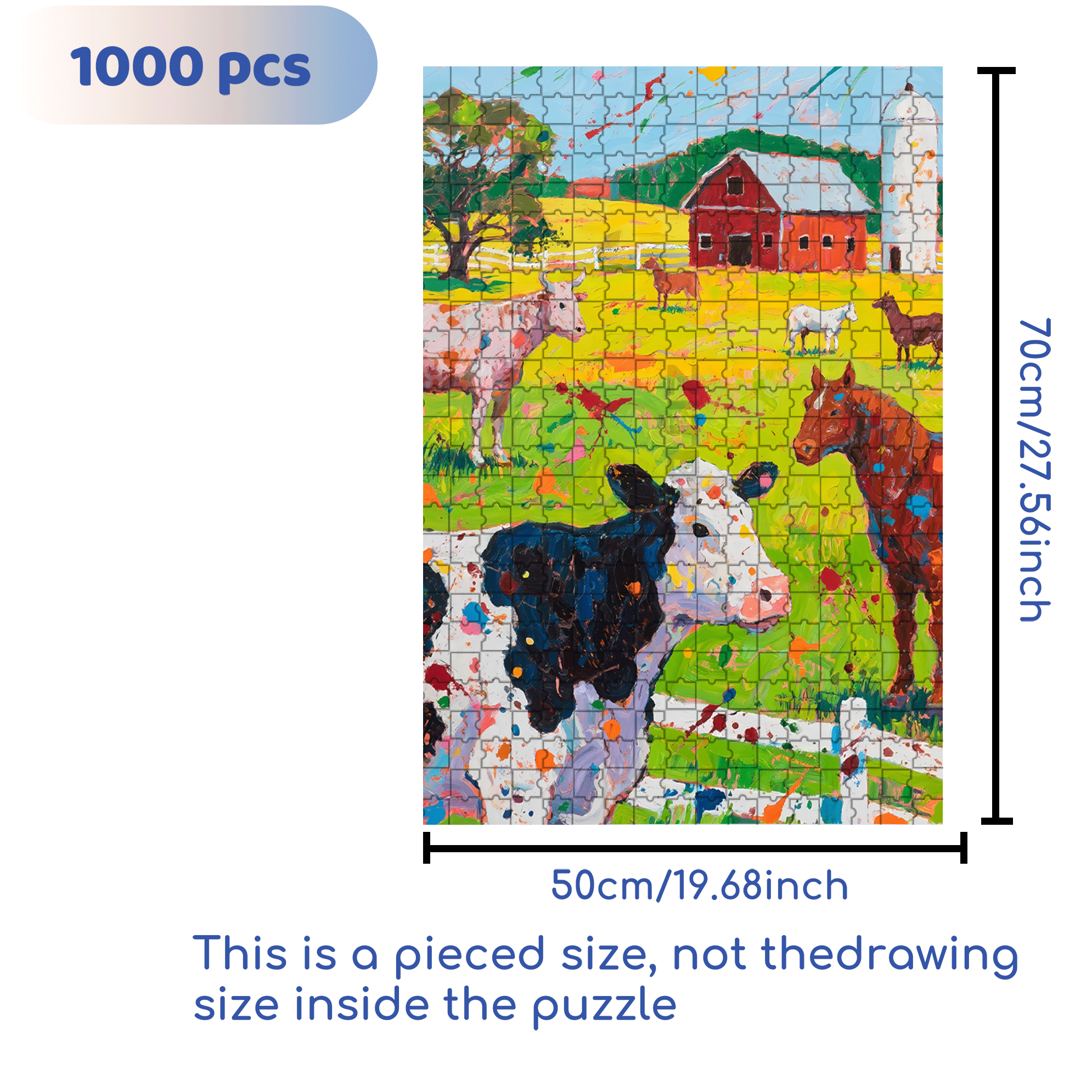 Farm Animals 2 500pcs/1000pcs Jigsaw Puzzle, Scratch-Resistant, Interactive Family Game & Brain-Boosting DIY Decor, Perfect for Halloween, Christmas & New Year Gifts, Family Puzzle Game