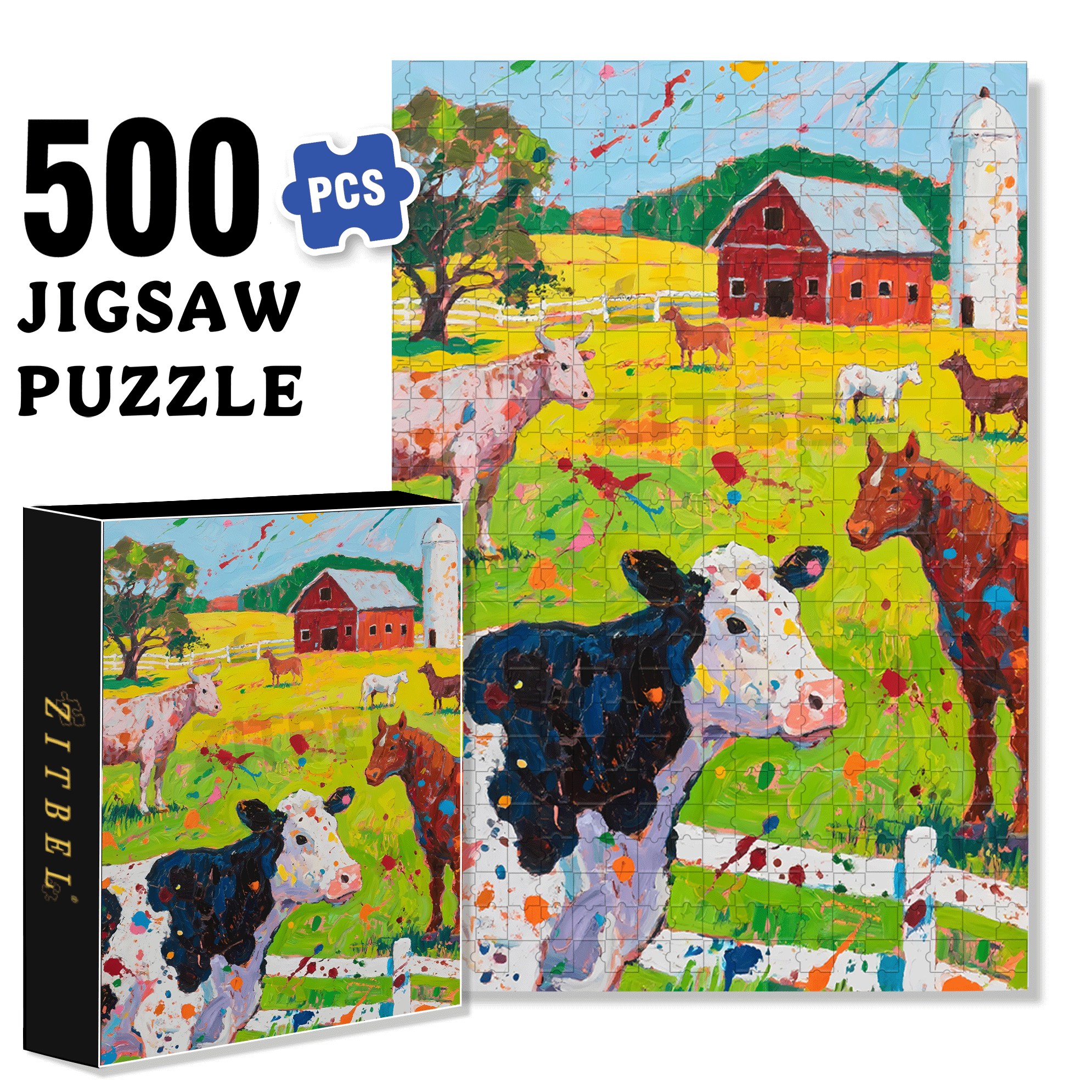 Farm Animals 2 500pcs/1000pcs Jigsaw Puzzle, Scratch-Resistant, Interactive Family Game & Brain-Boosting DIY Decor, Perfect for Halloween, Christmas & New Year Gifts, Family Puzzle Game