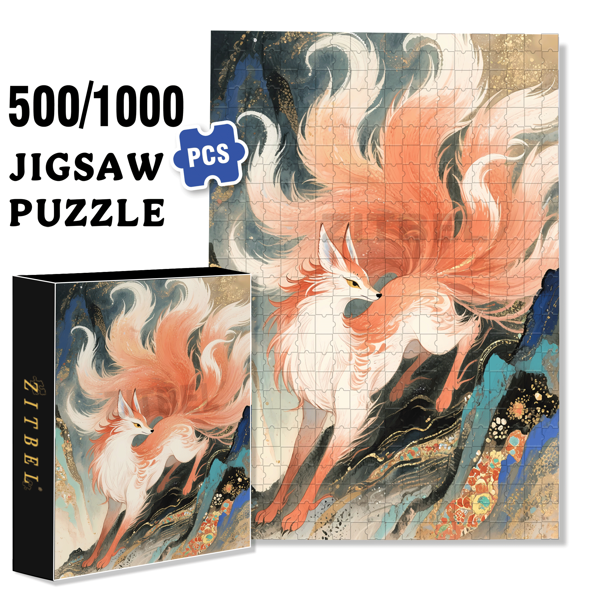 Fire Fox 2 500pcs/1000pcs Jigsaw Puzzle, Scratch-Resistant, Interactive Family Game & Brain-Boosting DIY Decor, Perfect for Halloween, Christmas & New Year Gifts, Family Puzzle Game