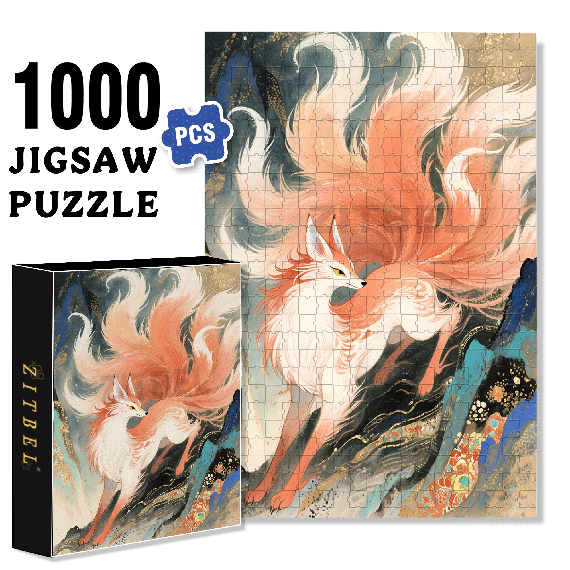 Fire Fox 2 500pcs/1000pcs Jigsaw Puzzle, Scratch-Resistant, Interactive Family Game & Brain-Boosting DIY Decor, Perfect for Halloween, Christmas & New Year Gifts, Family Puzzle Game