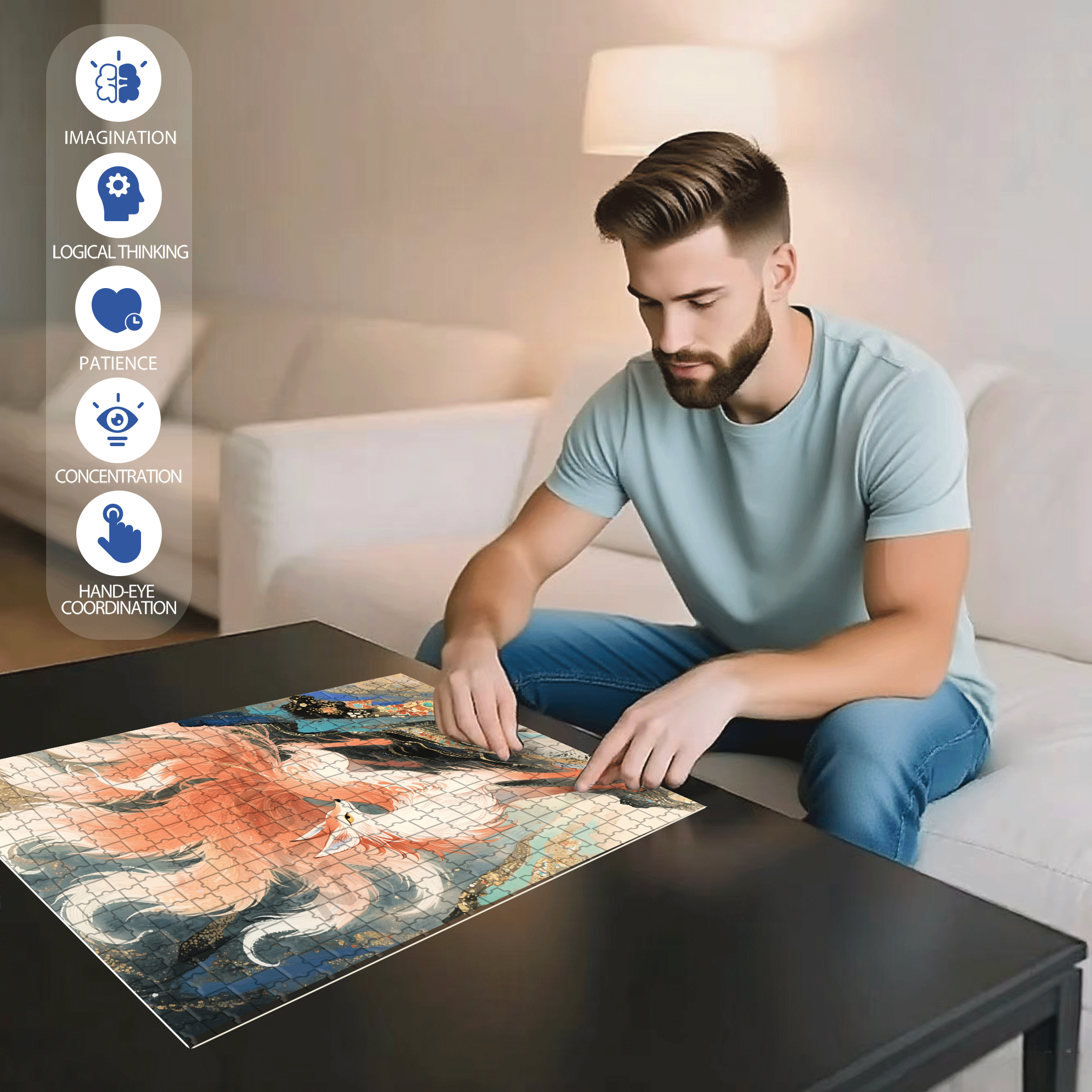 Fire Fox 2 500pcs/1000pcs Jigsaw Puzzle, Scratch-Resistant, Interactive Family Game & Brain-Boosting DIY Decor, Perfect for Halloween, Christmas & New Year Gifts, Family Puzzle Game