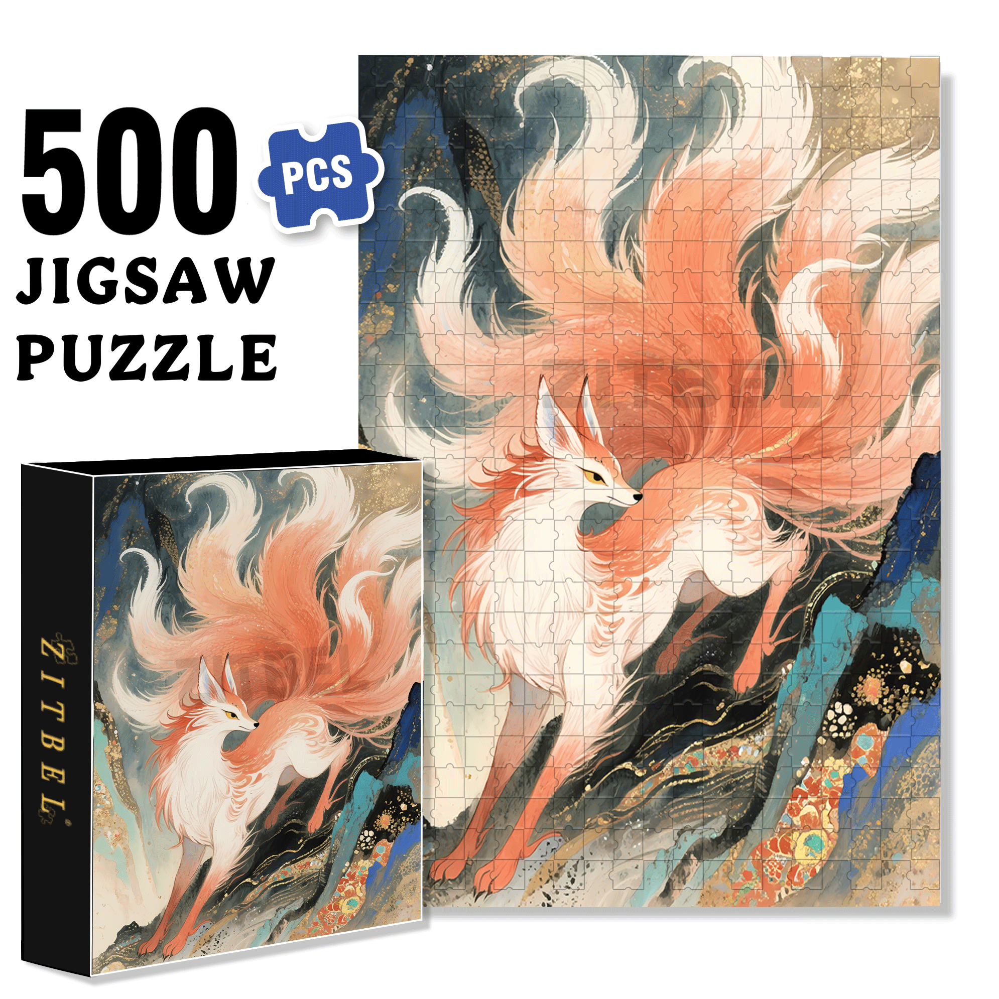 Fire Fox 2 500pcs/1000pcs Jigsaw Puzzle, Scratch-Resistant, Interactive Family Game & Brain-Boosting DIY Decor, Perfect for Halloween, Christmas & New Year Gifts, Family Puzzle Game