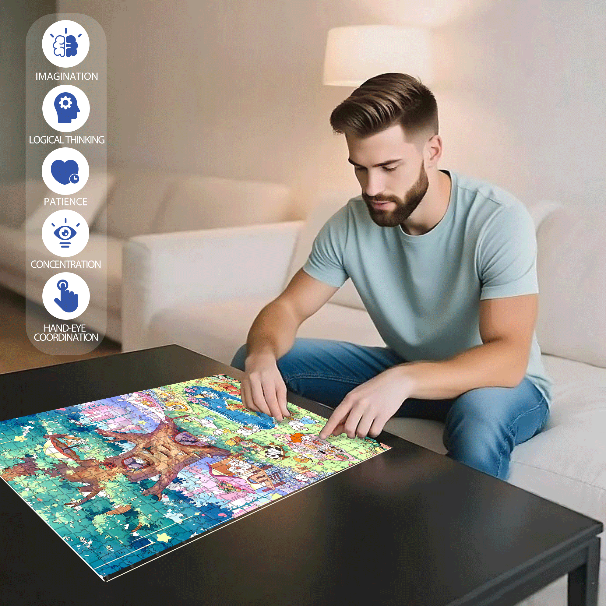 Forest Pool Party 500pcs/1000pcs Jigsaw Puzzle, Scratch-Resistant, Interactive Family Game & Brain-Boosting DIY Decor, Perfect for Halloween, Christmas & New Year Gifts, Family Puzzle Game