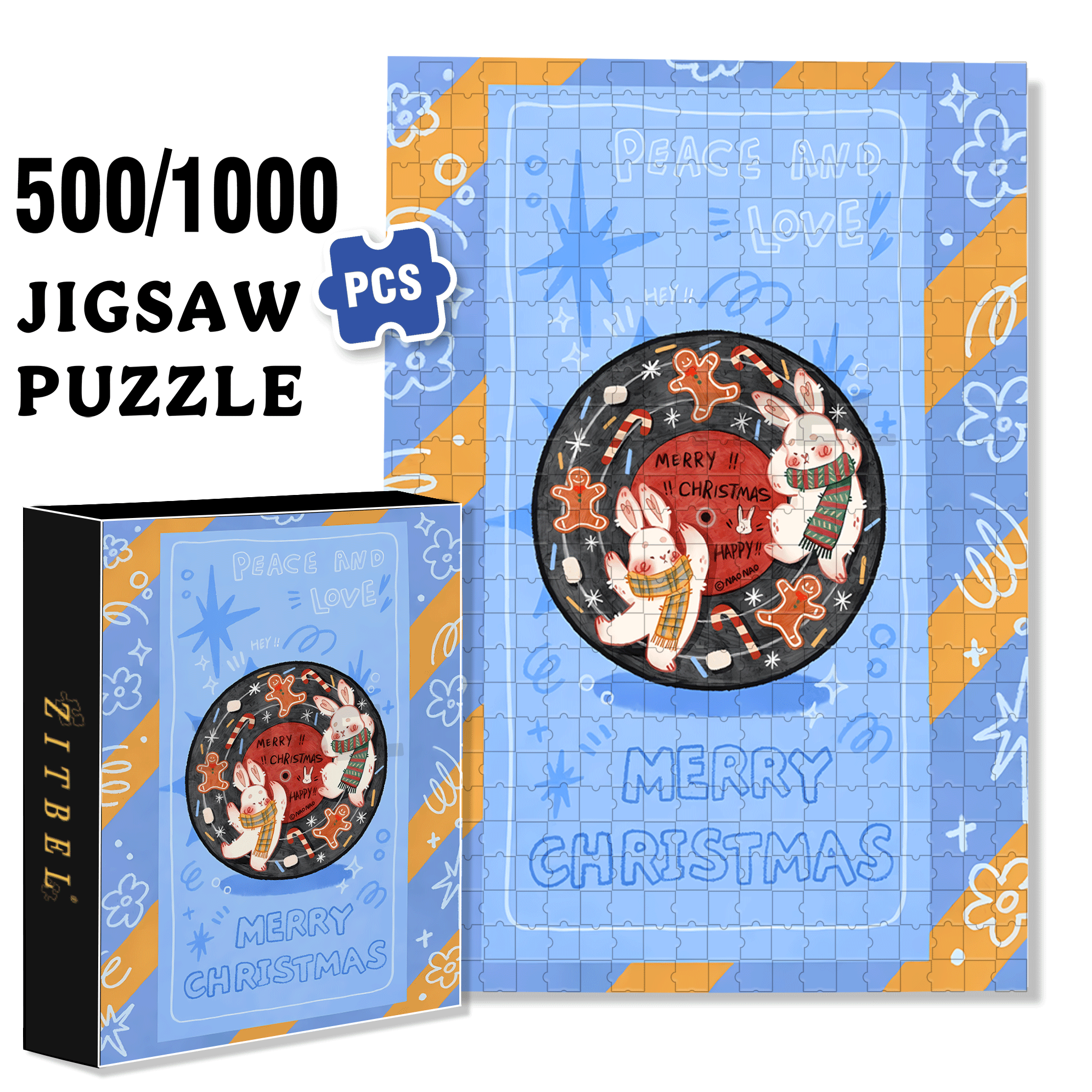 Peace & Love 2 500pcs/1000pcs Jigsaw Puzzle, Scratch-Resistant, Interactive Family Game & Brain-Boosting DIY Decor, Perfect for Halloween, Christmas & New Year Gifts, Family Puzzle Game