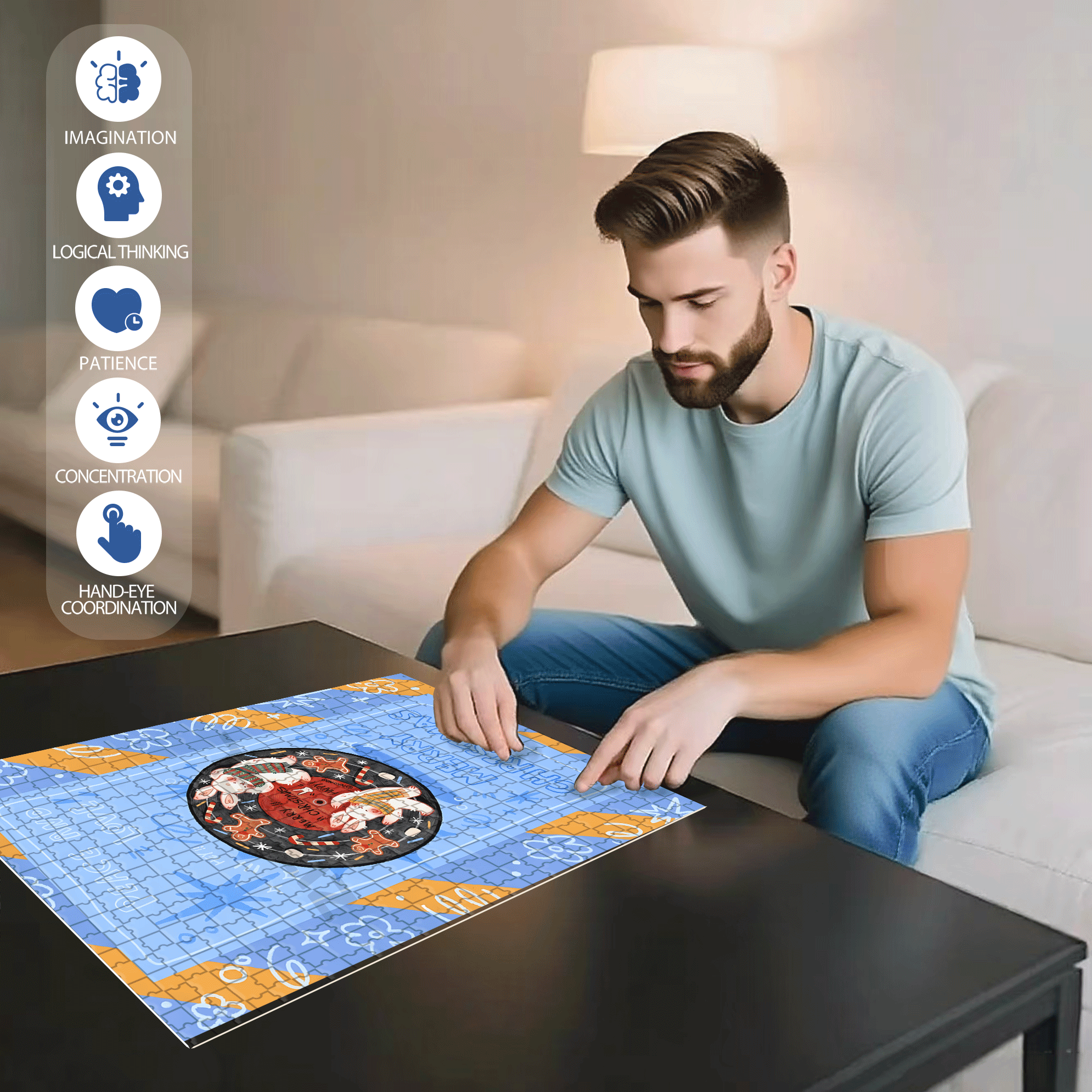 Peace & Love 2 500pcs/1000pcs Jigsaw Puzzle, Scratch-Resistant, Interactive Family Game & Brain-Boosting DIY Decor, Perfect for Halloween, Christmas & New Year Gifts, Family Puzzle Game