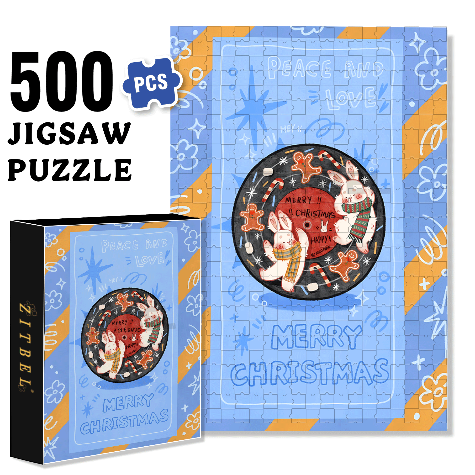 Peace & Love 2 500pcs/1000pcs Jigsaw Puzzle, Scratch-Resistant, Interactive Family Game & Brain-Boosting DIY Decor, Perfect for Halloween, Christmas & New Year Gifts, Family Puzzle Game