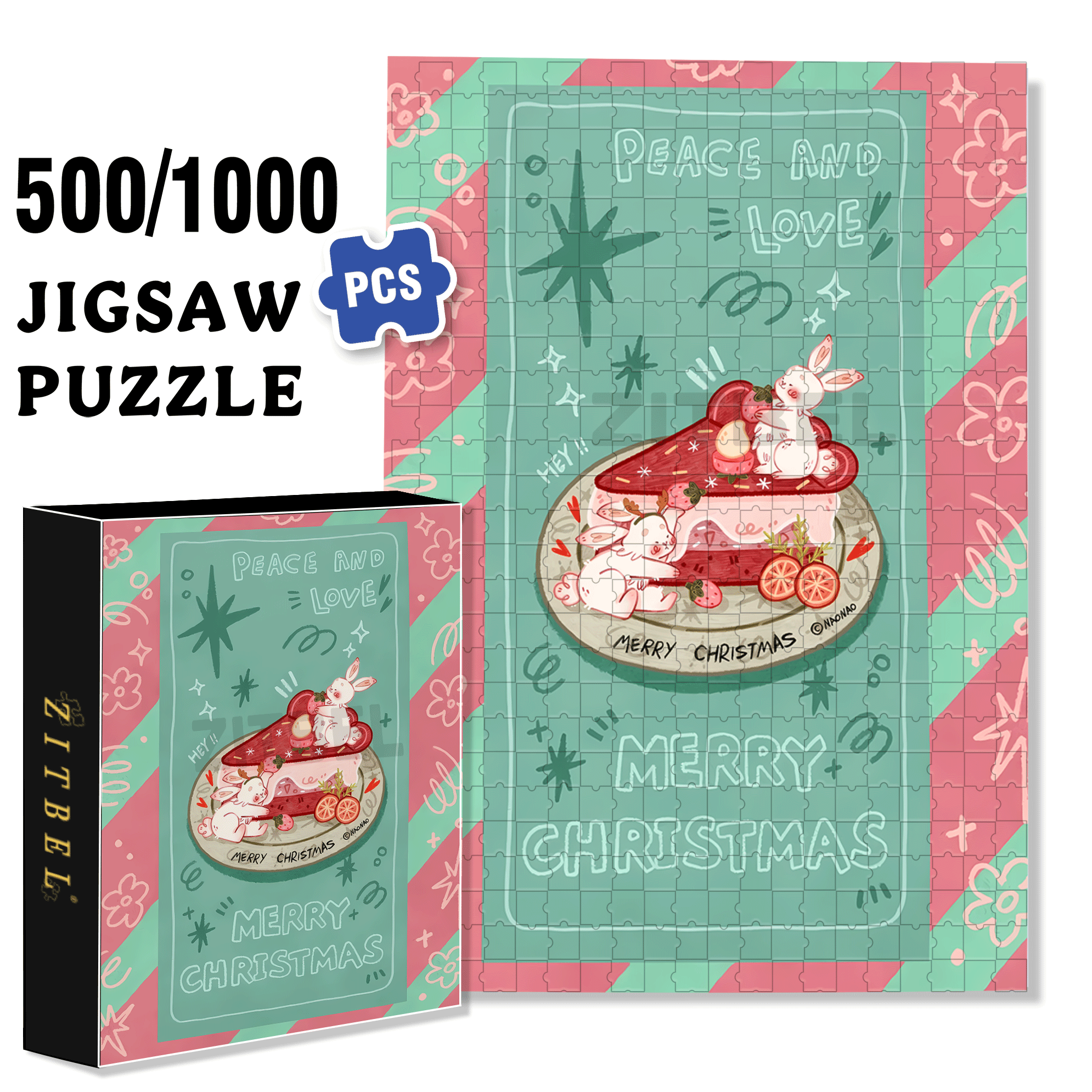 Peace & Love 3 500pcs/1000pcs Jigsaw Puzzle, Scratch-Resistant, Interactive Family Game & Brain-Boosting DIY Decor, Perfect for Halloween, Christmas & New Year Gifts, Family Puzzle Game