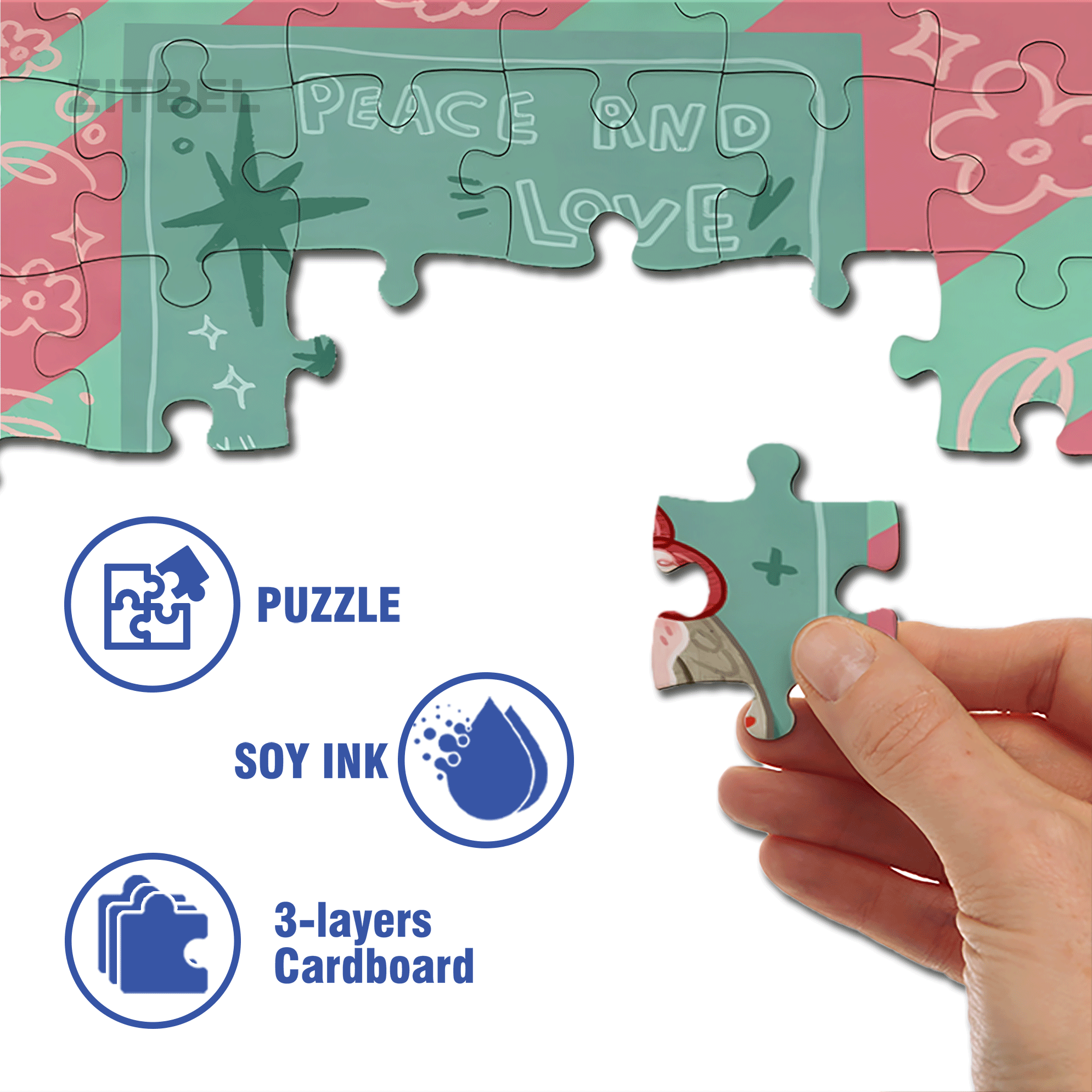 Peace & Love 3 500pcs/1000pcs Jigsaw Puzzle, Scratch-Resistant, Interactive Family Game & Brain-Boosting DIY Decor, Perfect for Halloween, Christmas & New Year Gifts, Family Puzzle Game