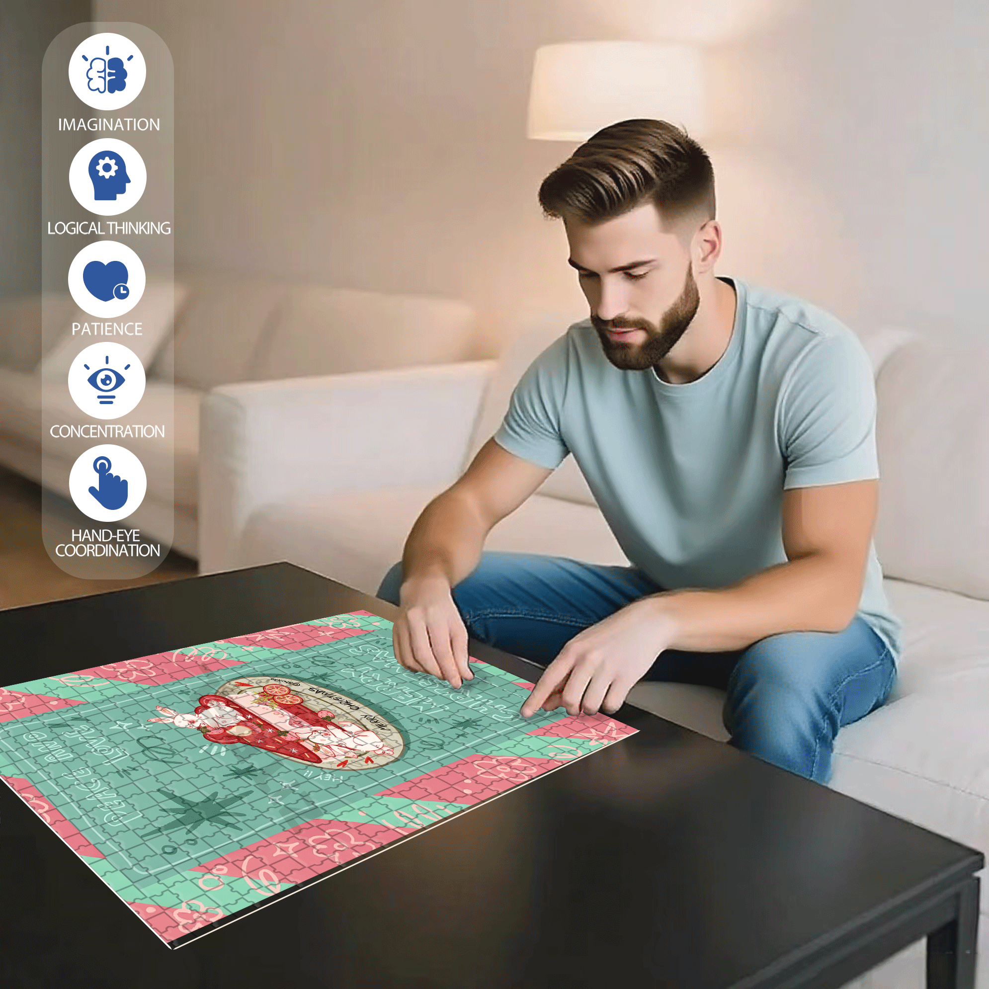 Peace & Love 3 500pcs/1000pcs Jigsaw Puzzle, Scratch-Resistant, Interactive Family Game & Brain-Boosting DIY Decor, Perfect for Halloween, Christmas & New Year Gifts, Family Puzzle Game