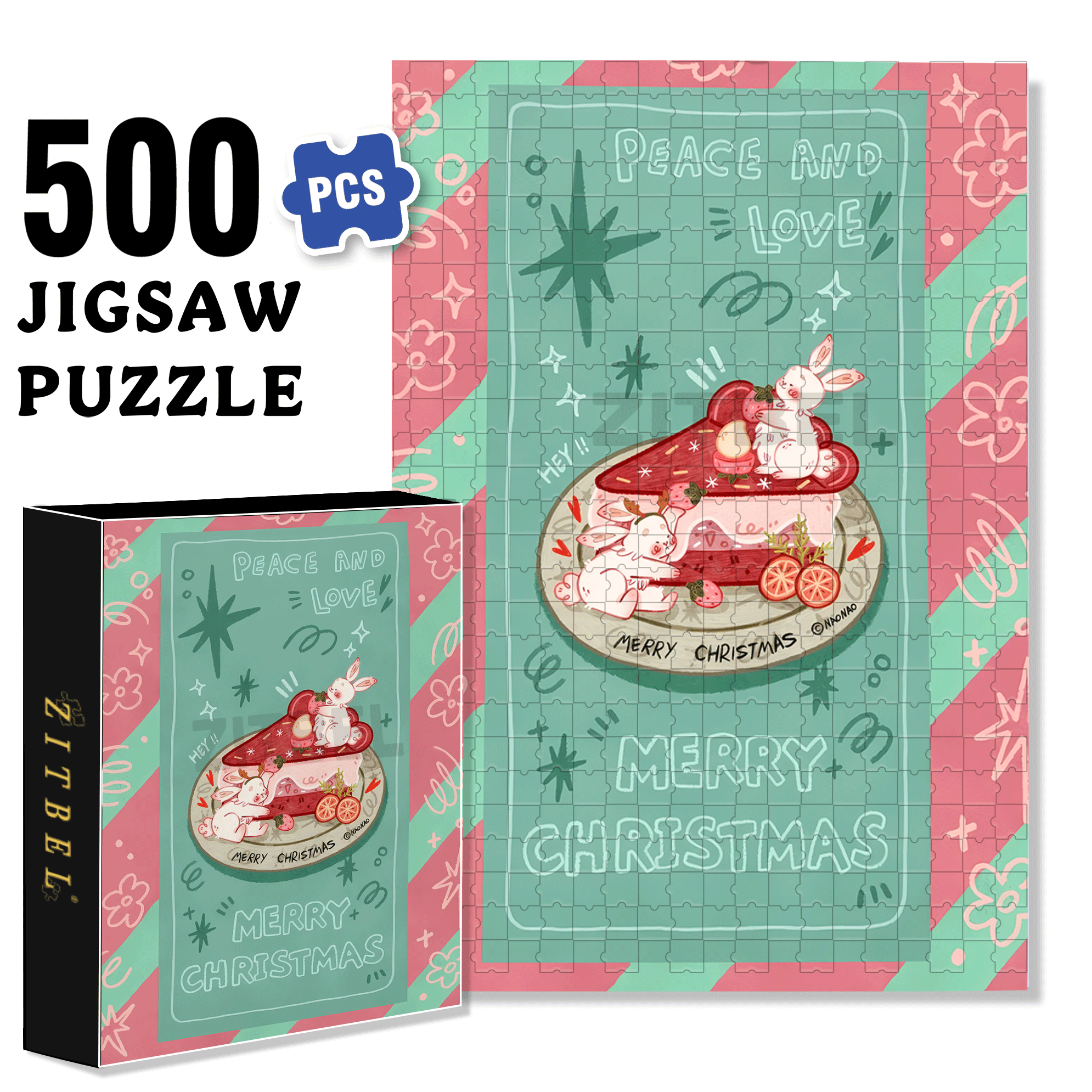 Peace & Love 3 500pcs/1000pcs Jigsaw Puzzle, Scratch-Resistant, Interactive Family Game & Brain-Boosting DIY Decor, Perfect for Halloween, Christmas & New Year Gifts, Family Puzzle Game