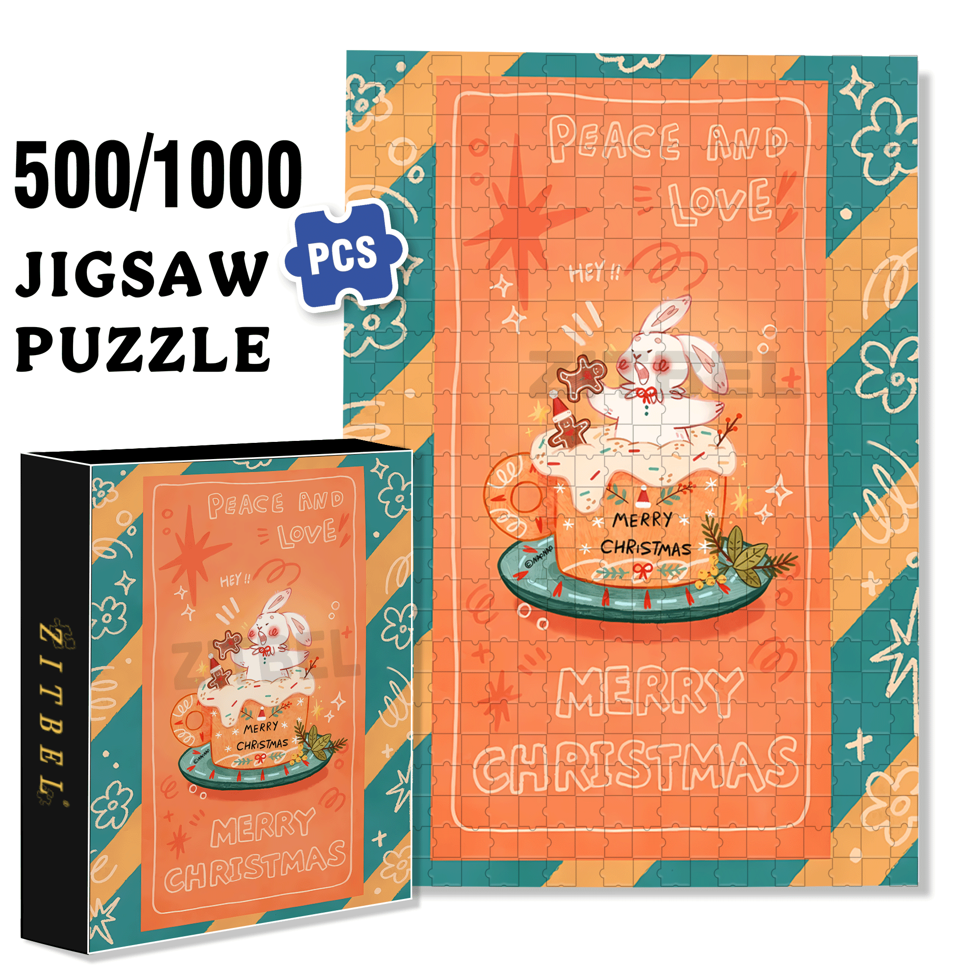 Peace & Love 4 500pcs/1000pcs Jigsaw Puzzle, Scratch-Resistant, Interactive Family Game & Brain-Boosting DIY Decor, Perfect for Halloween, Christmas & New Year Gifts, Family Puzzle Game