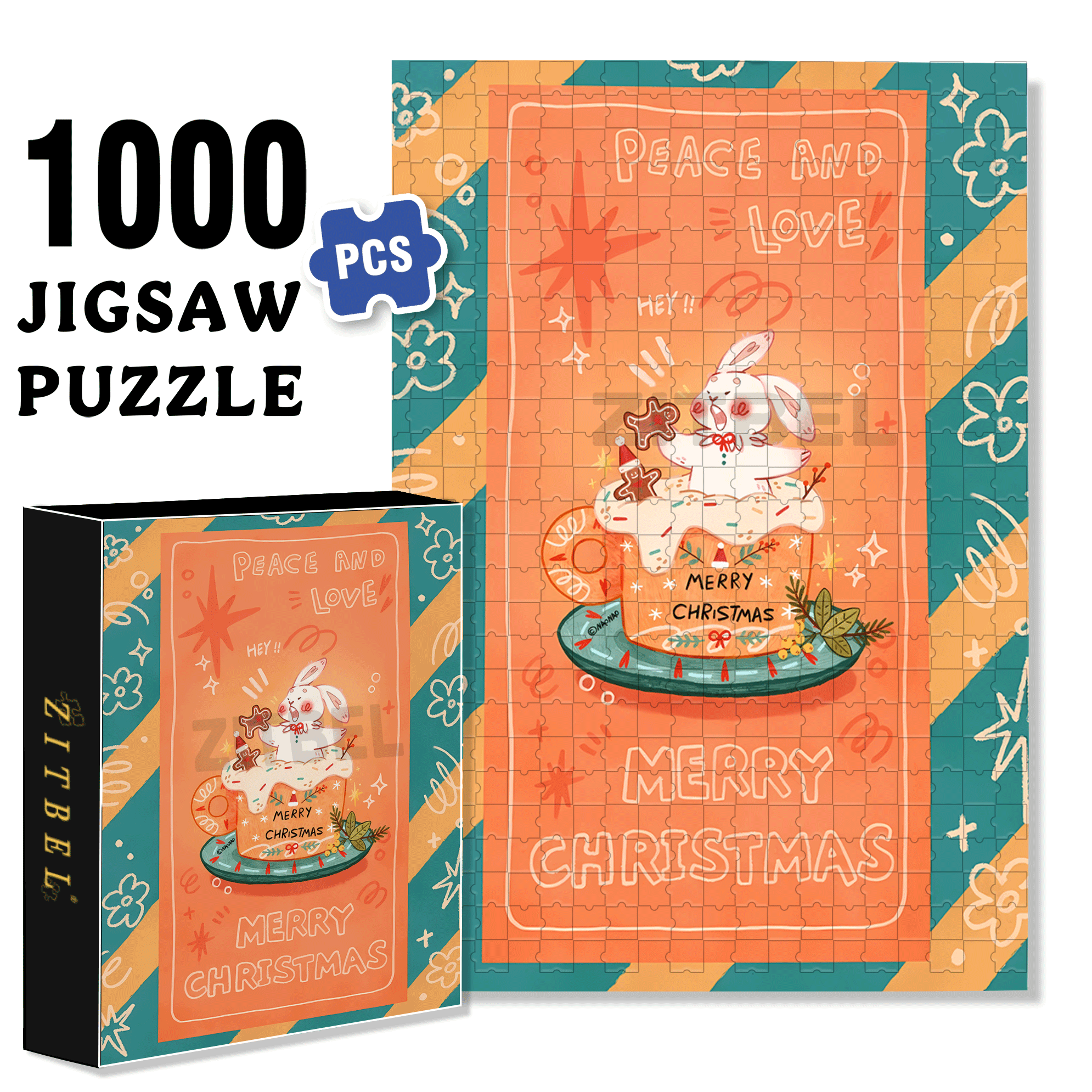 Peace & Love 4 500pcs/1000pcs Jigsaw Puzzle, Scratch-Resistant, Interactive Family Game & Brain-Boosting DIY Decor, Perfect for Halloween, Christmas & New Year Gifts, Family Puzzle Game