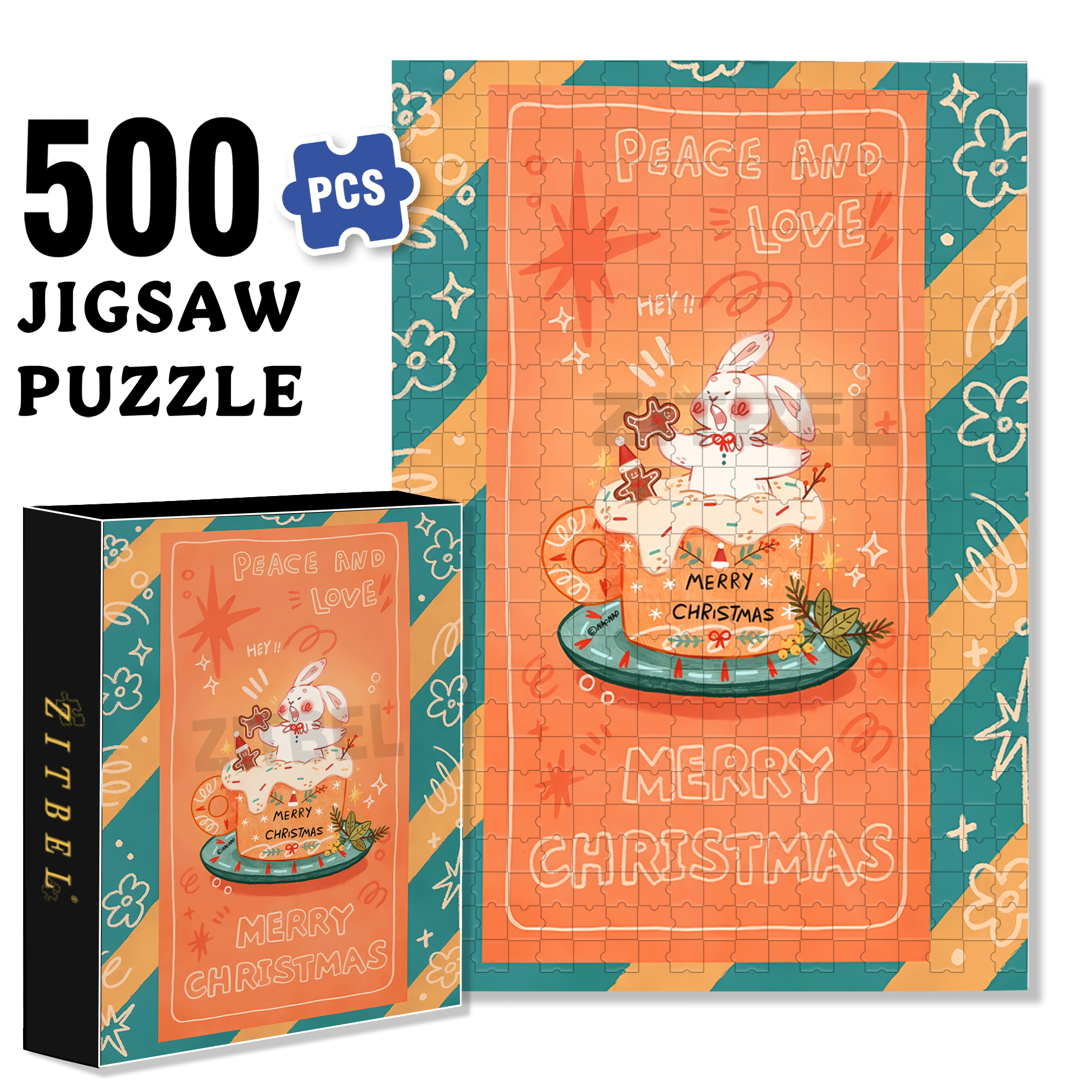 Peace & Love 4 500pcs/1000pcs Jigsaw Puzzle, Scratch-Resistant, Interactive Family Game & Brain-Boosting DIY Decor, Perfect for Halloween, Christmas & New Year Gifts, Family Puzzle Game