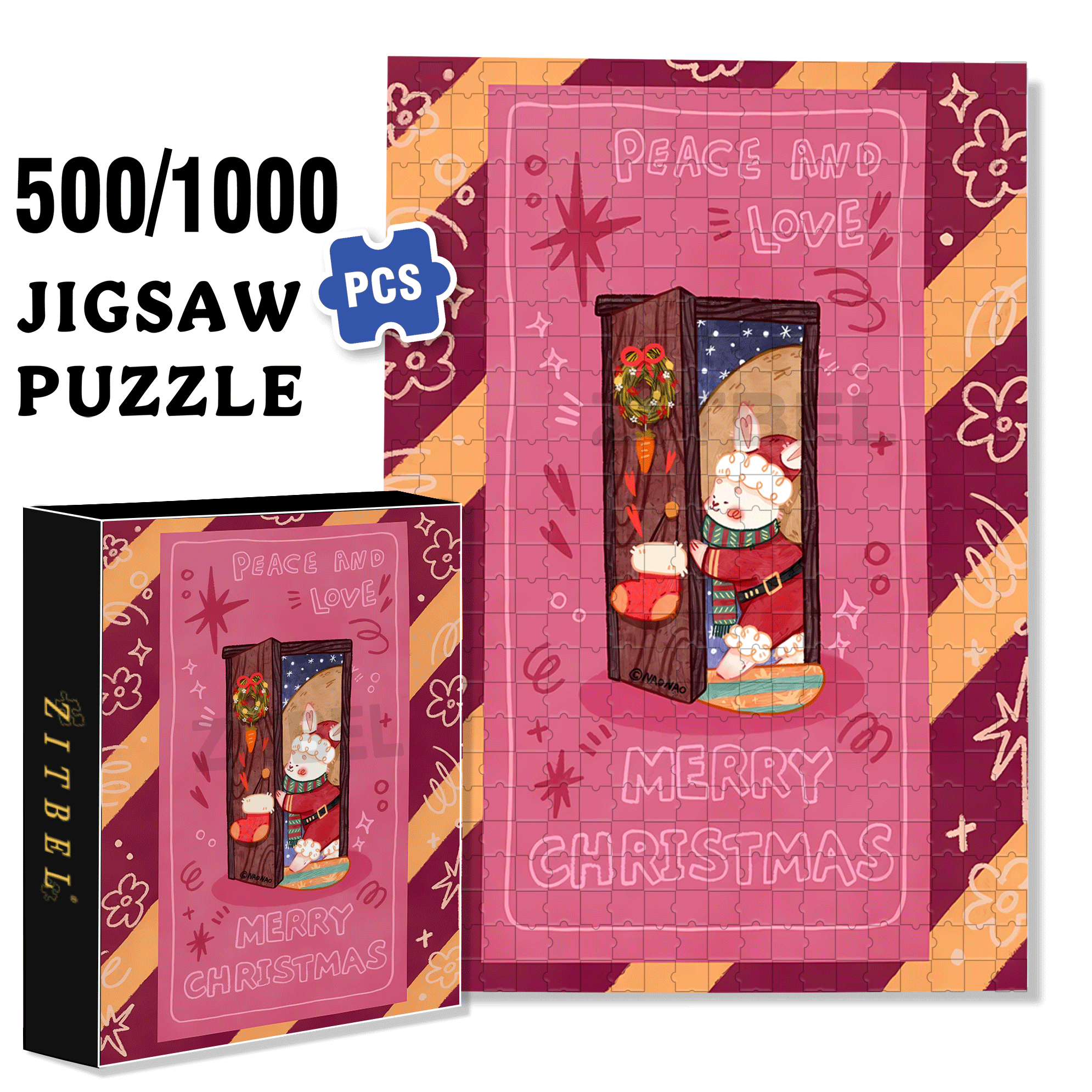Peace & Love 5 500pcs/1000pcs Jigsaw Puzzle, Scratch-Resistant, Interactive Family Game & Brain-Boosting DIY Decor, Perfect for Halloween, Christmas & New Year Gifts, Family Puzzle Game