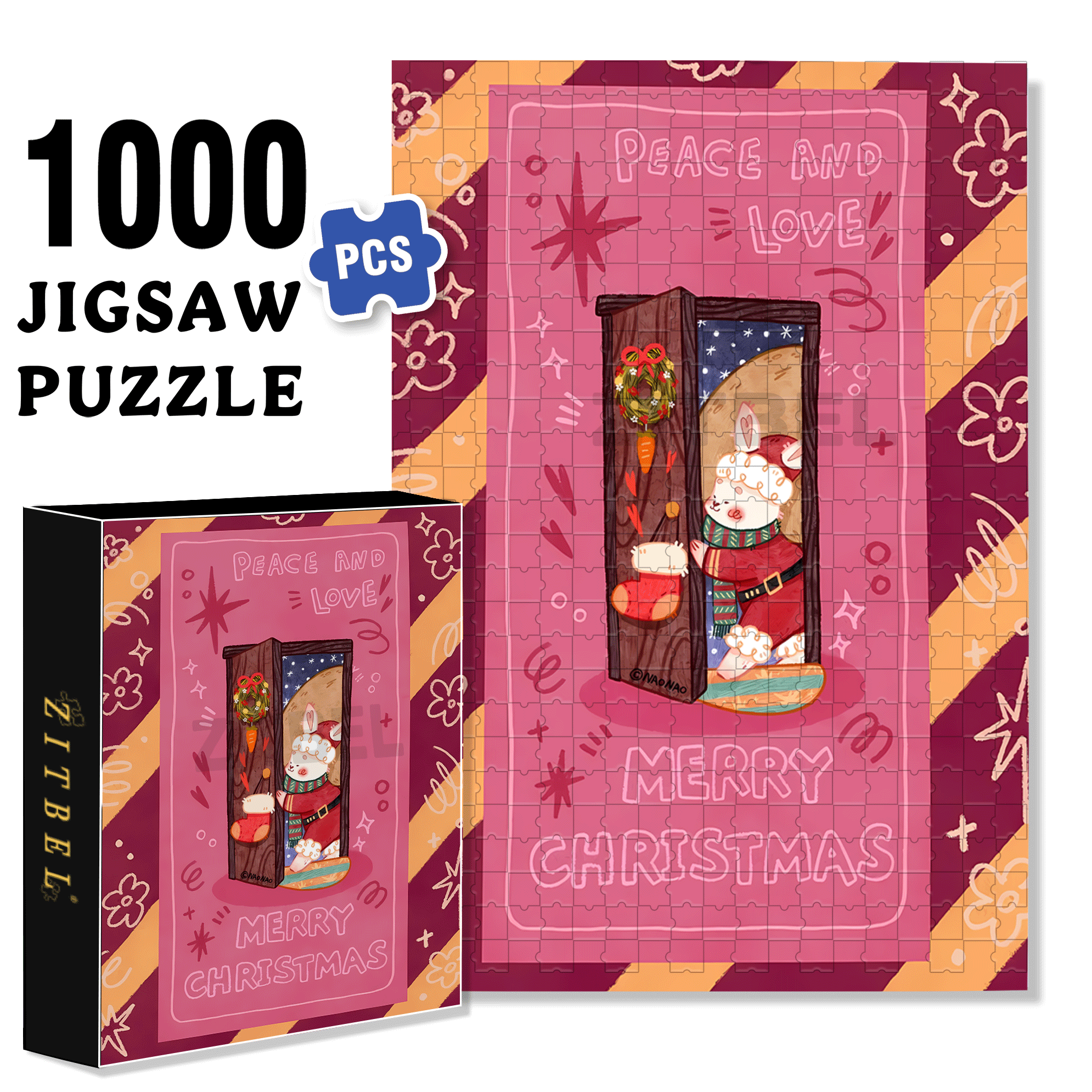 Peace & Love 5 500pcs/1000pcs Jigsaw Puzzle, Scratch-Resistant, Interactive Family Game & Brain-Boosting DIY Decor, Perfect for Halloween, Christmas & New Year Gifts, Family Puzzle Game