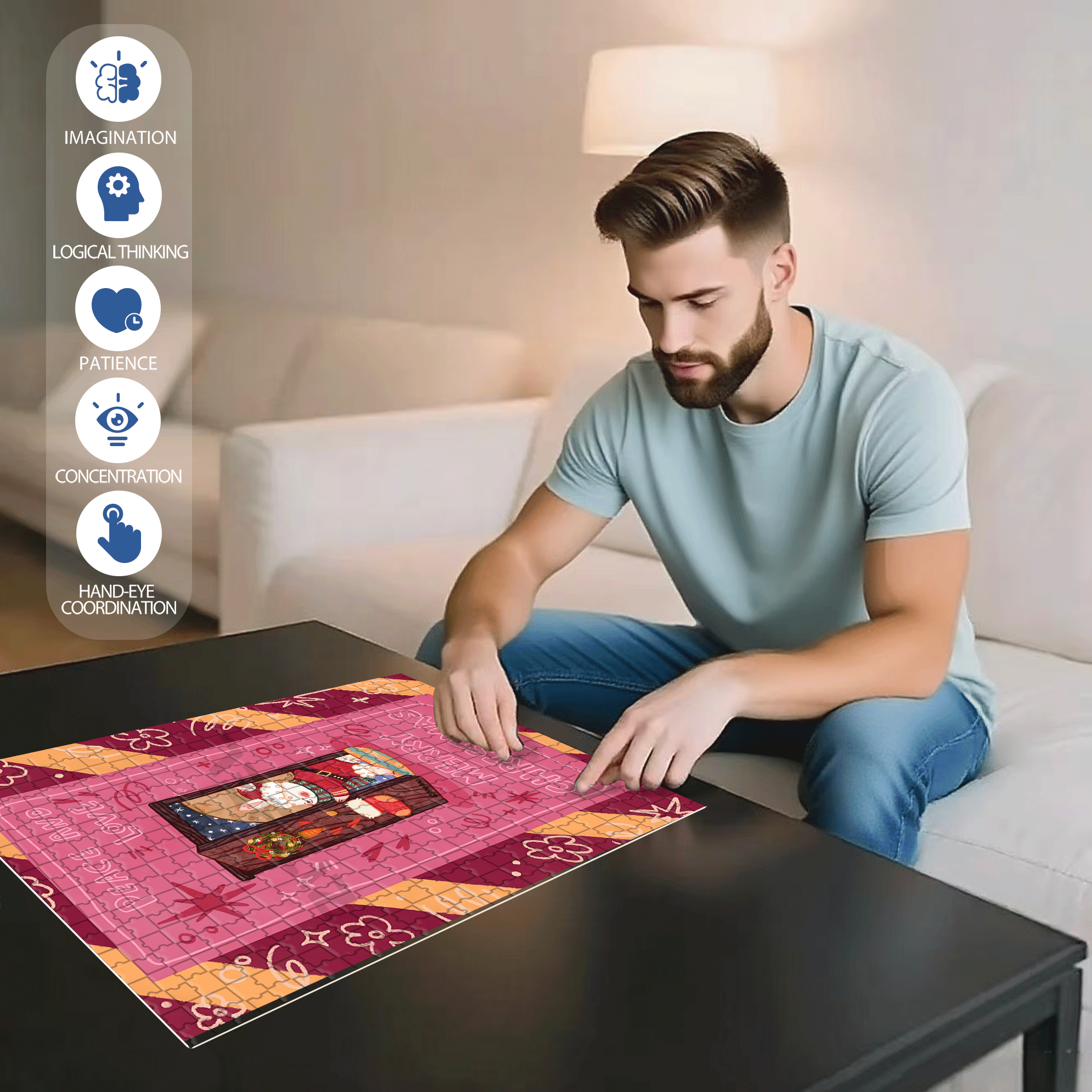 Peace & Love 5 500pcs/1000pcs Jigsaw Puzzle, Scratch-Resistant, Interactive Family Game & Brain-Boosting DIY Decor, Perfect for Halloween, Christmas & New Year Gifts, Family Puzzle Game