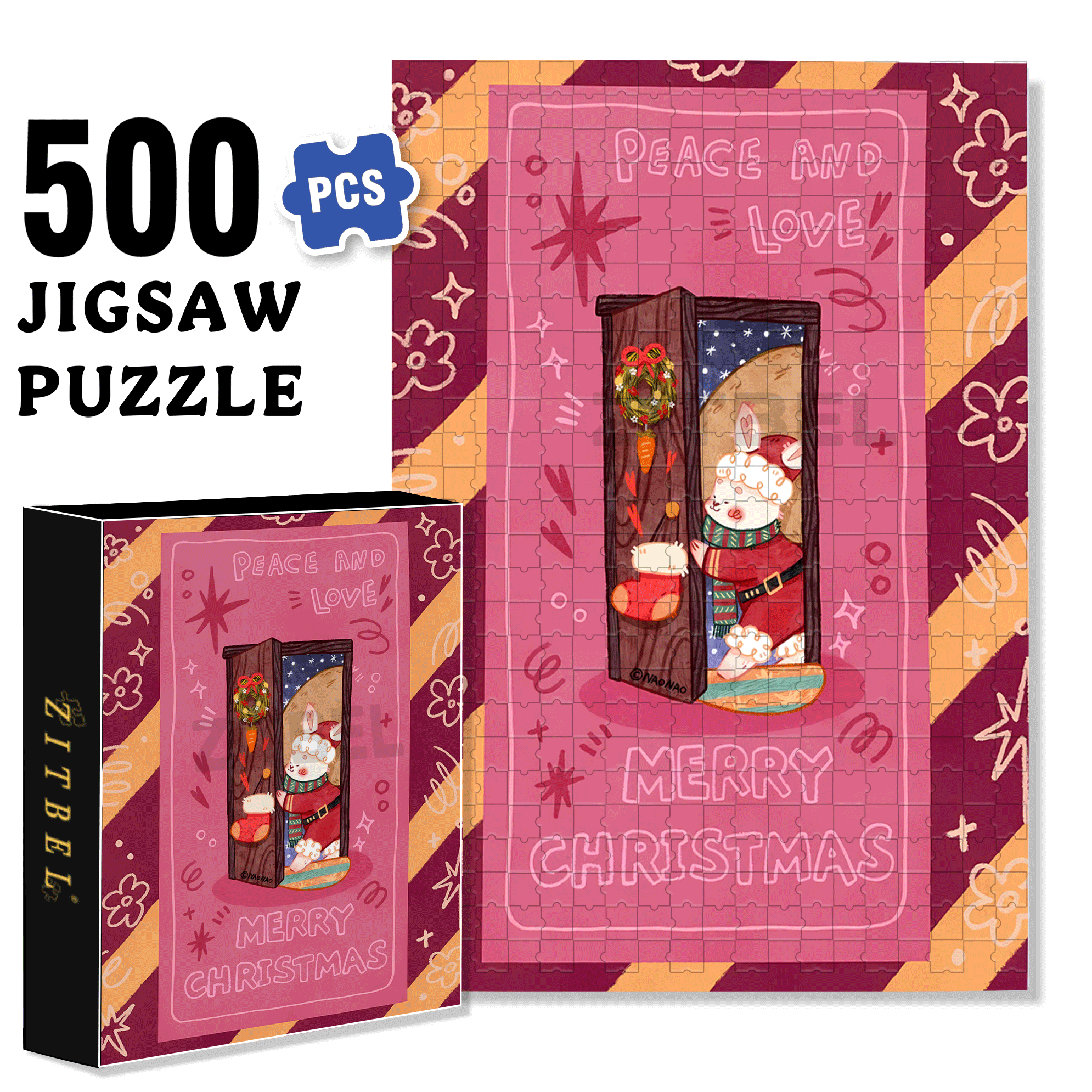 Peace & Love 5 500pcs/1000pcs Jigsaw Puzzle, Scratch-Resistant, Interactive Family Game & Brain-Boosting DIY Decor, Perfect for Halloween, Christmas & New Year Gifts, Family Puzzle Game
